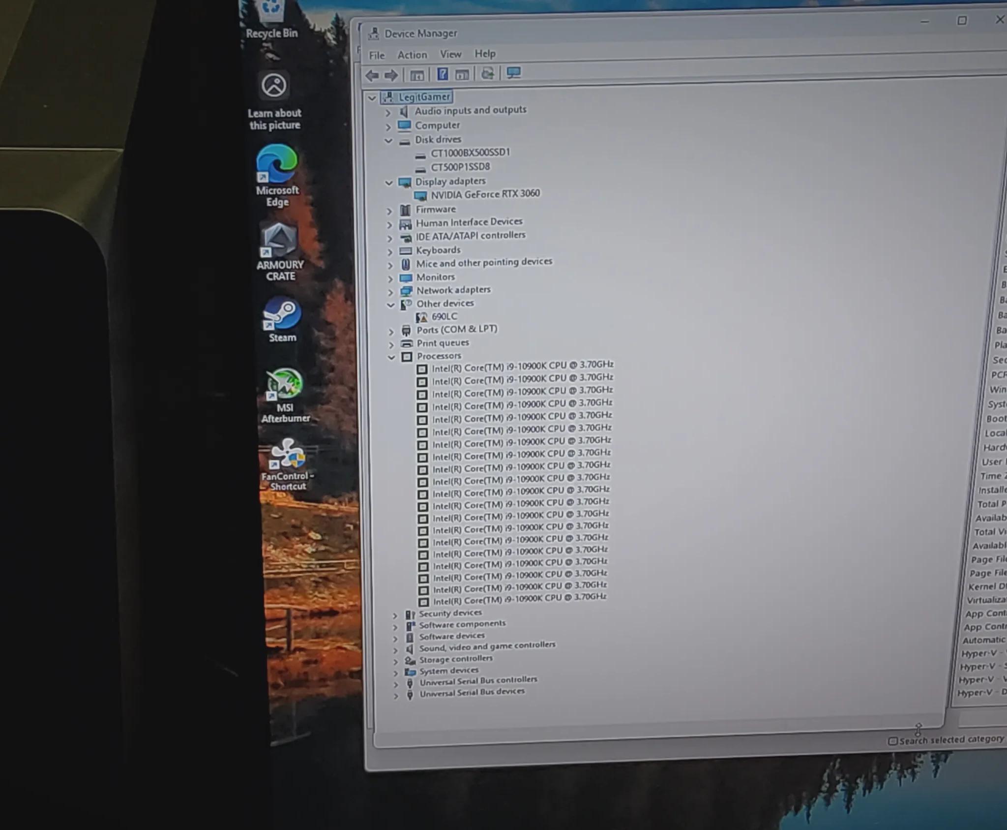 Intel i9 10900k Liquid Cooled - MSI RTX 3060