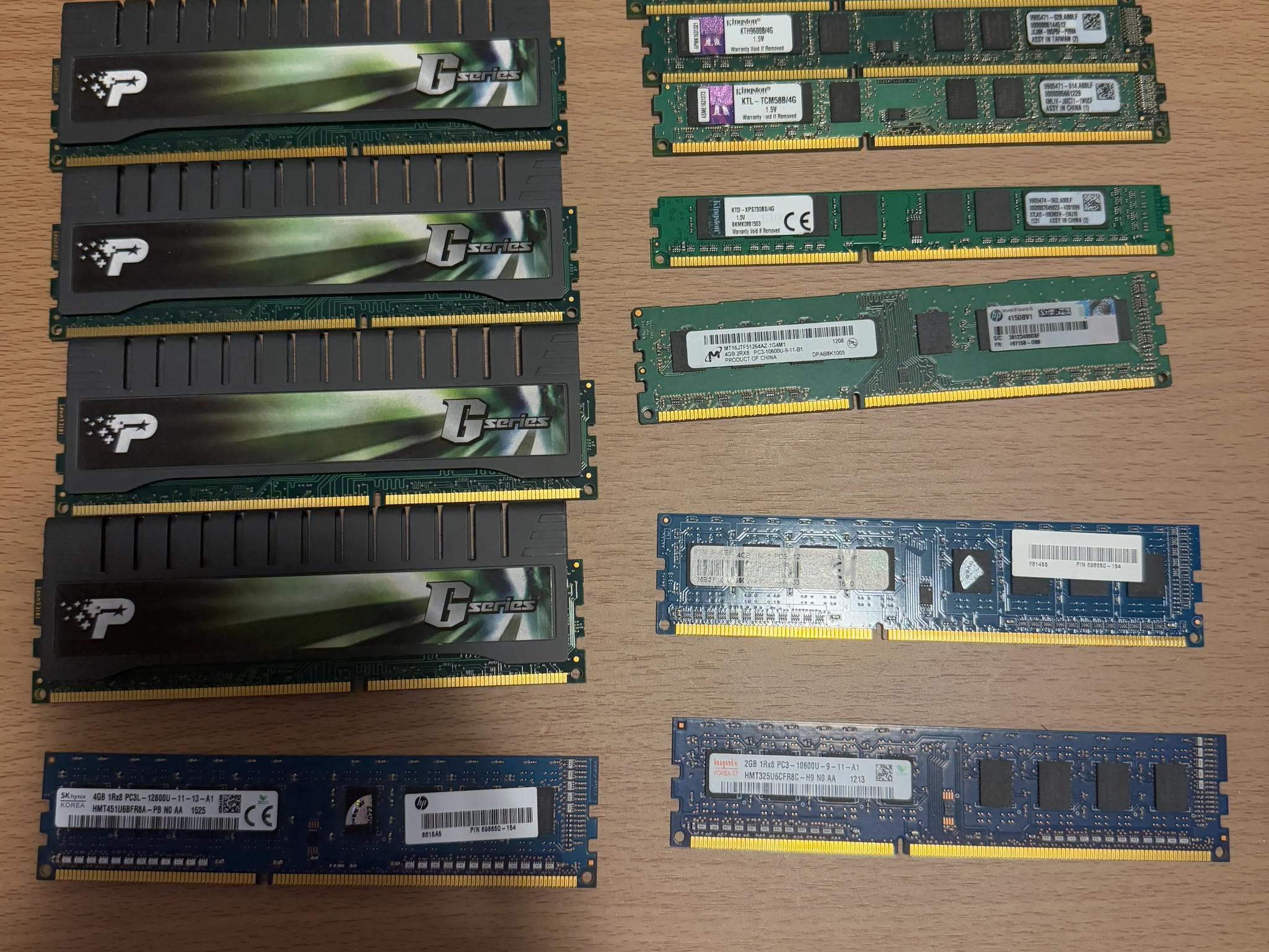 DDR3 Desktop RAM Lot | 38gb Total | Various Brands: Patriot, Micron, Kingston, Hynix, Ramaxel