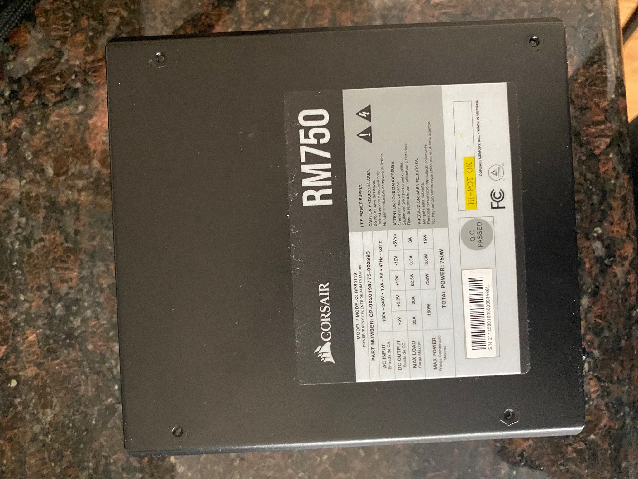 Corsair RM750 750W 80 PLUS Fully Modular PSU. TESTED. Only Used Once