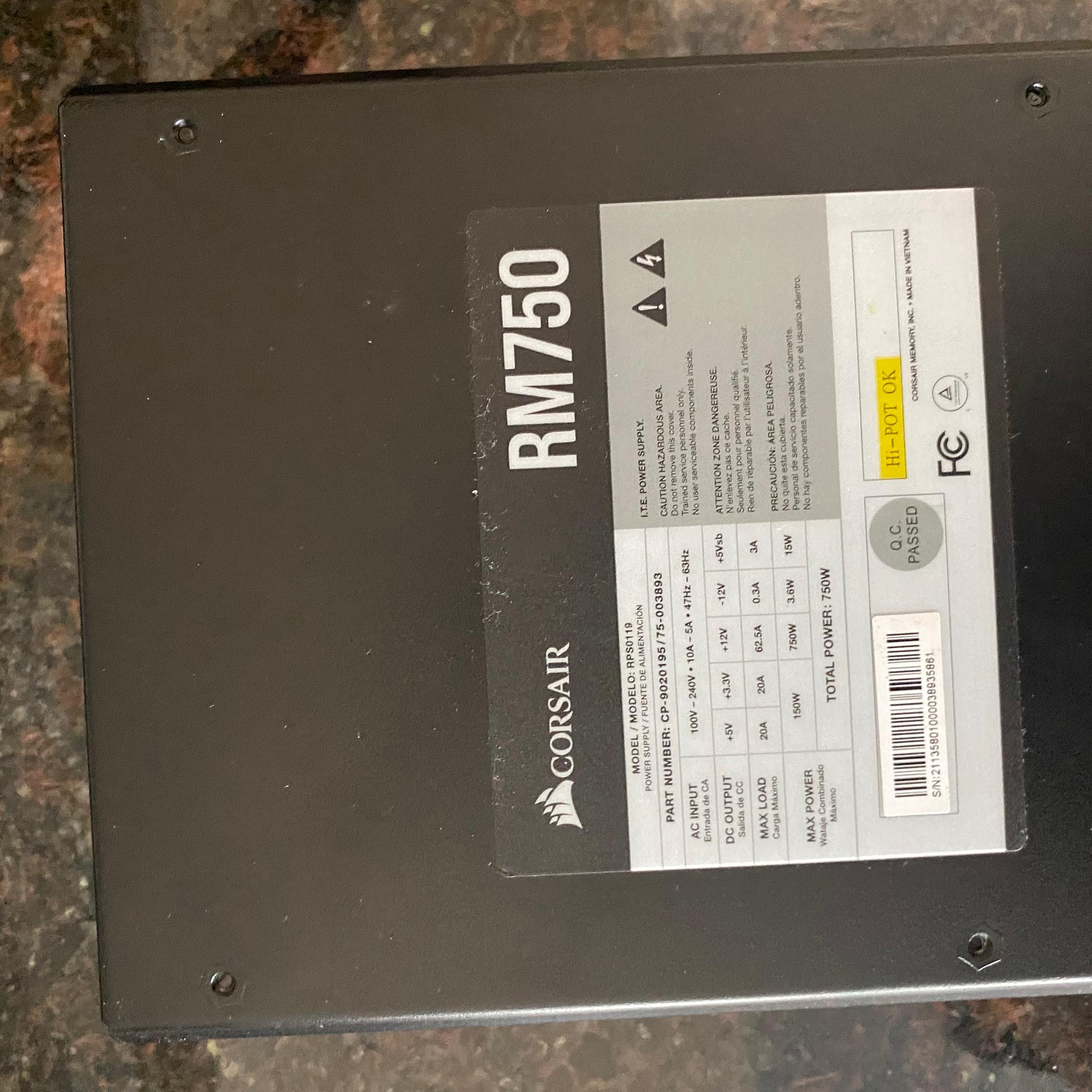 Corsair RM750 750W 80 PLUS Fully Modular PSU. TESTED. Only Used Once
