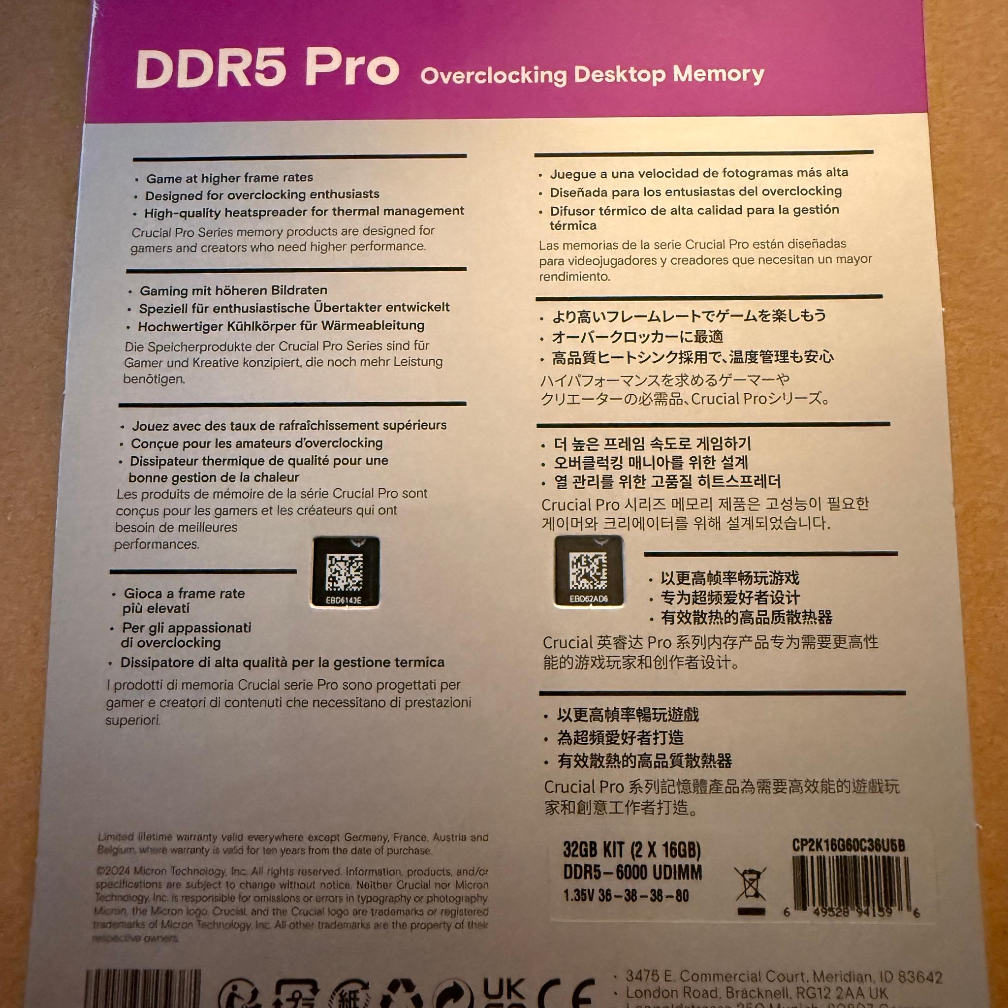 Crucial Pro Overclocking 32GB DDR5 Ram