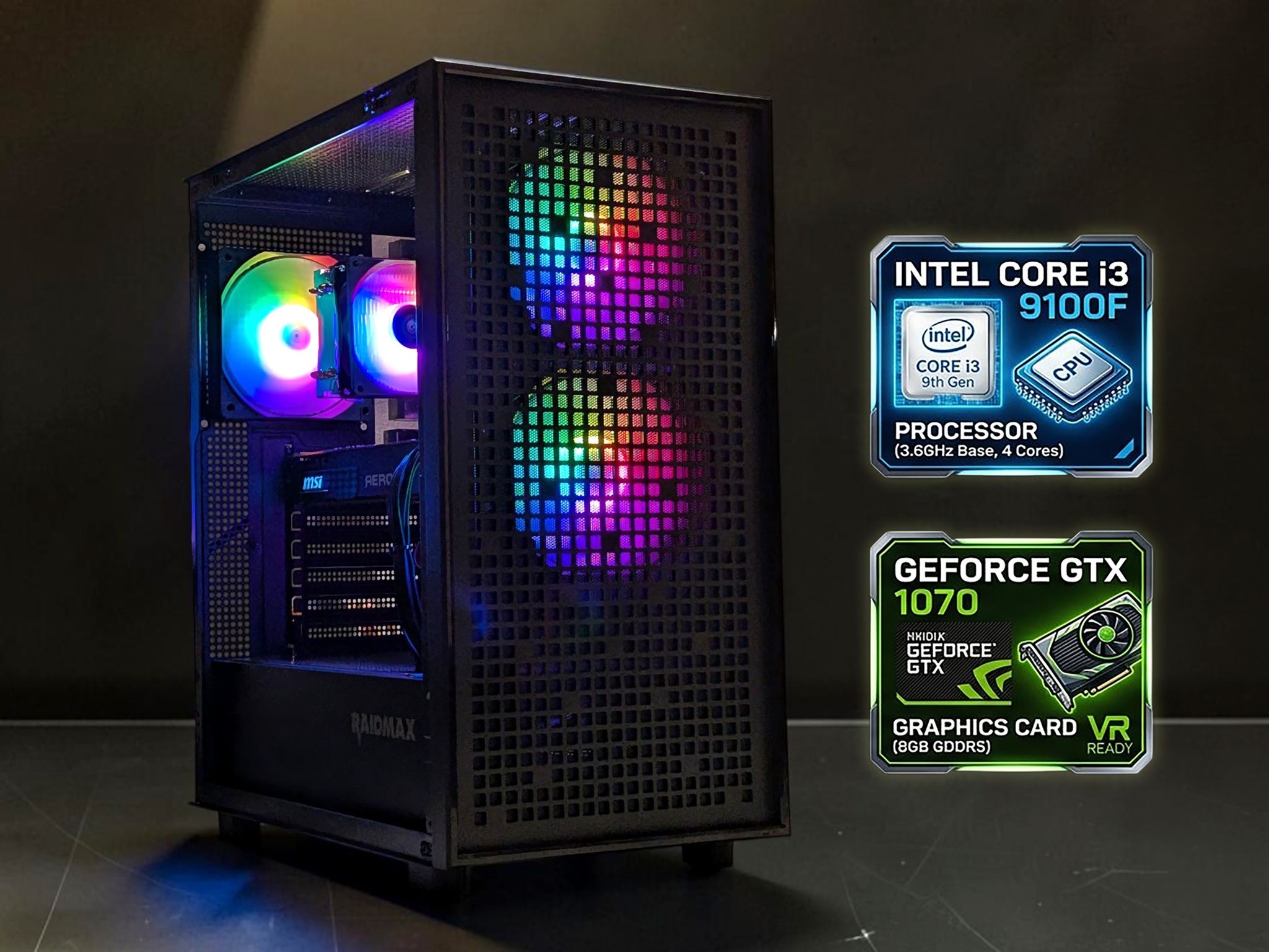 ⚔️ GTX Gaming PC | GeForce GTX 1070, Core i3-9100F, 16GB RAM, 512GB NVMe SSD, WIFI, Win 11 Pro