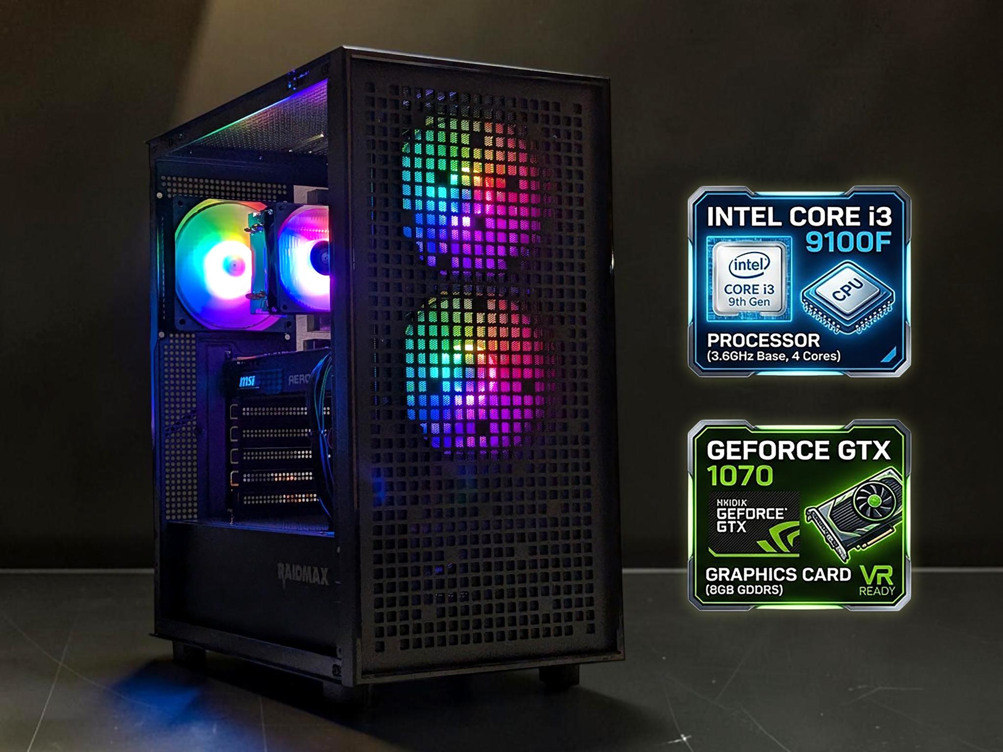 ⚡ GeForce Gaming PC | GTX 1070 8GB, Core i3-9100F, 16GB RAM, 512GB NVMe SSD, WIFI, Win 11 Pro