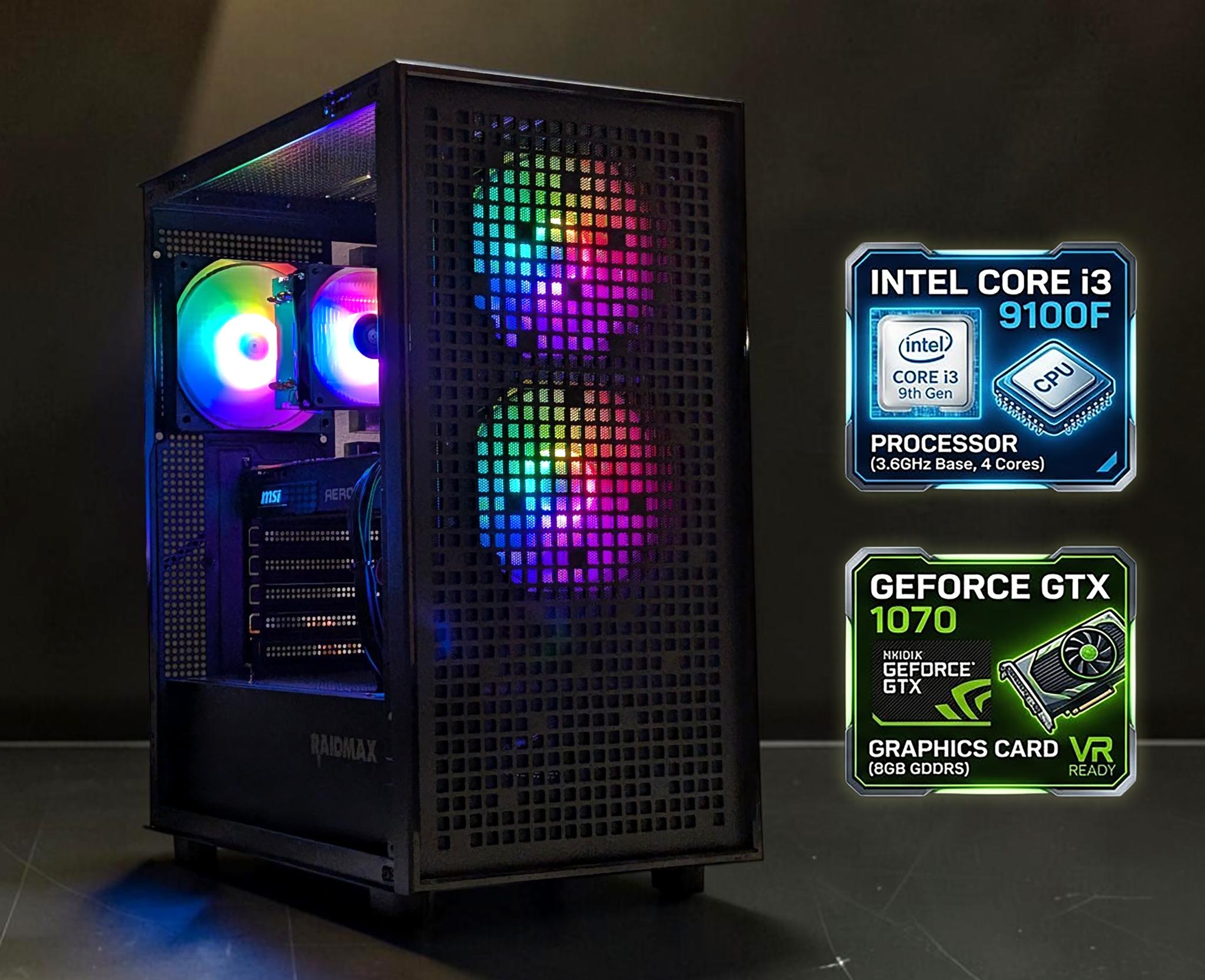 ⚔️ GTX Gaming PC | GeForce GTX 1070, Core i3-9100F, 16GB RAM, 512GB NVMe SSD, WIFI, Win 11 Pro