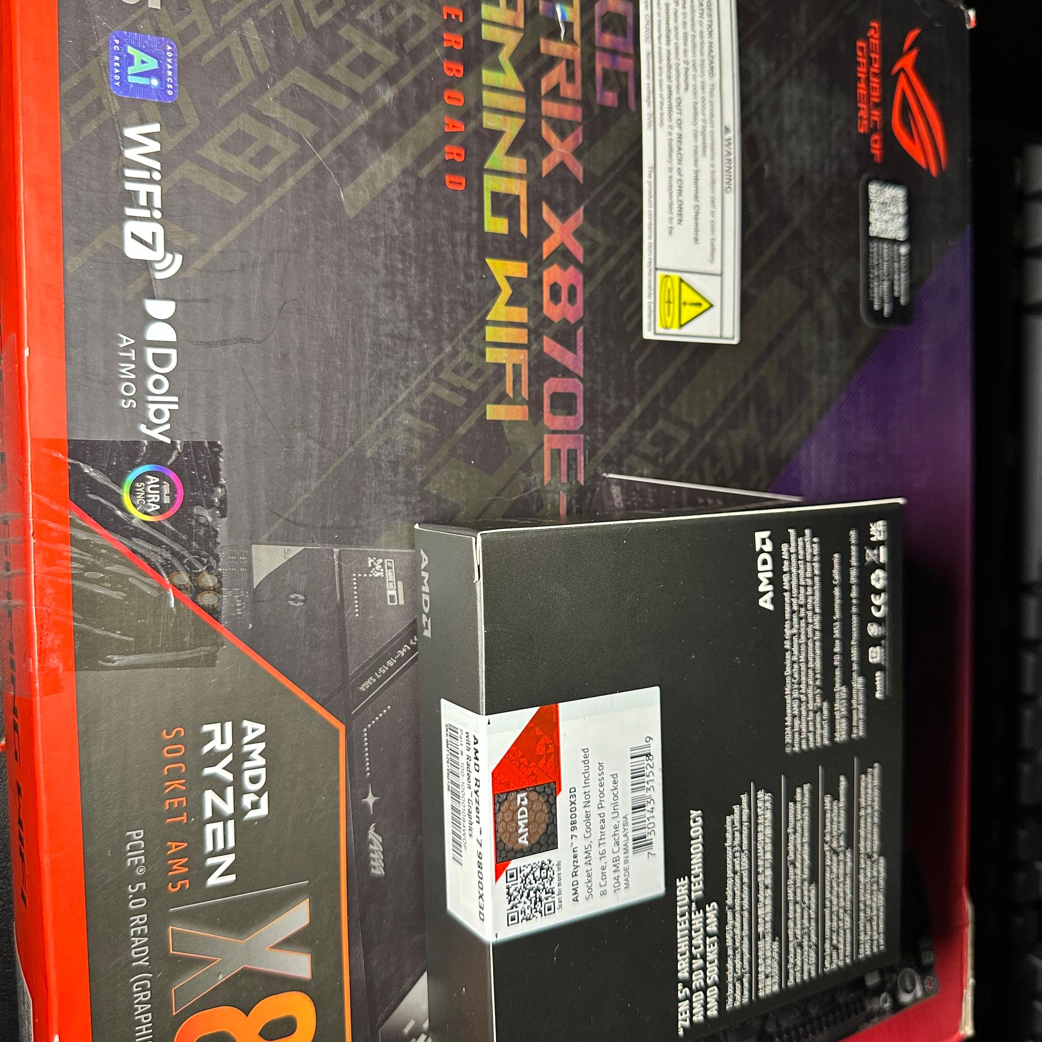 Brand New Unopened AMD Ryzen 7 9800X3D No Ram Bundle with A “Used” Asus X870E-E Gaming Wifi