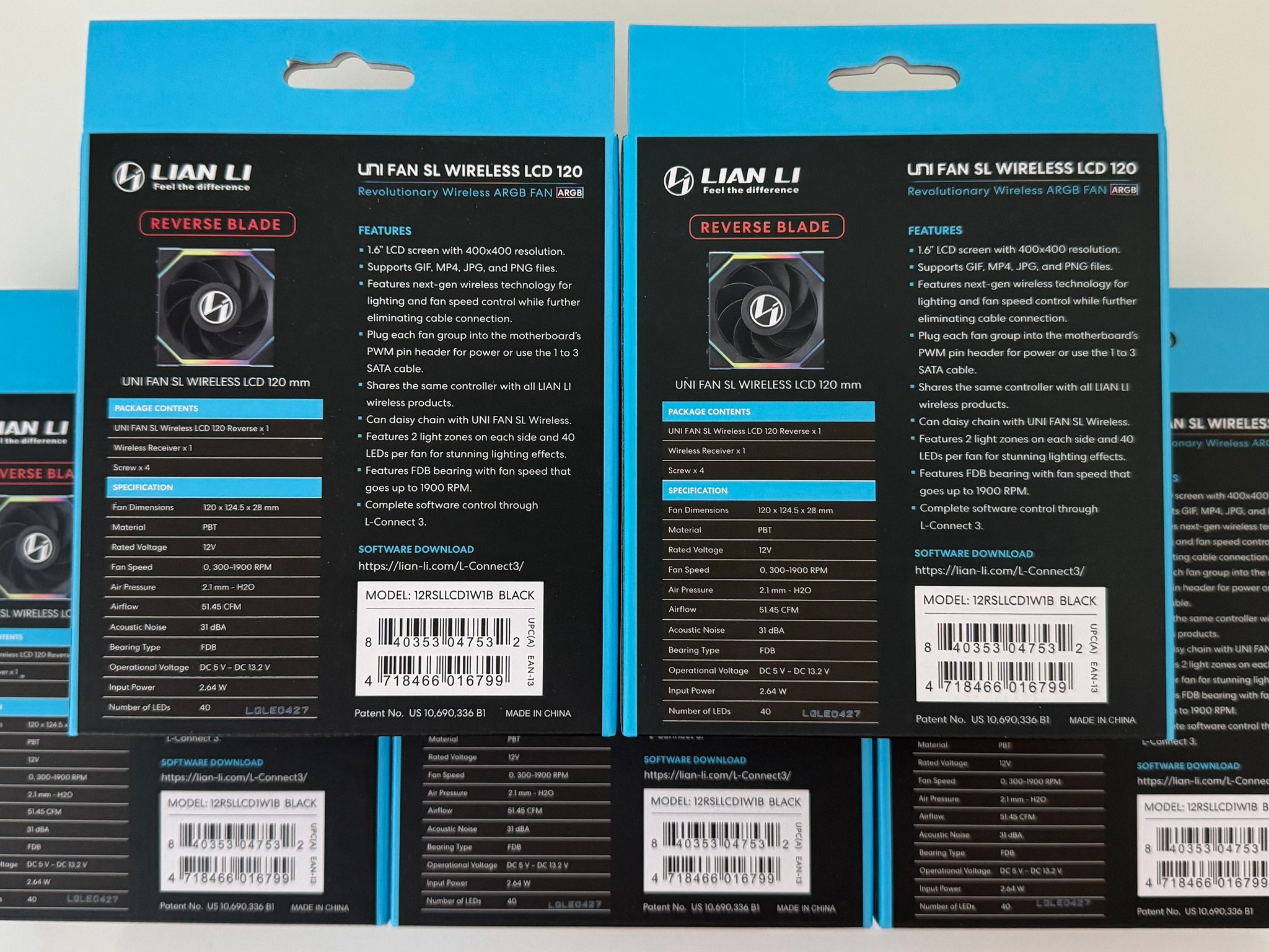 5x Lian Li UNI Fan SL LCD Wireless (Reverse Blade) 120mm ARGB Fan 1.6" LCD Black (12RSLLCD1W1B)