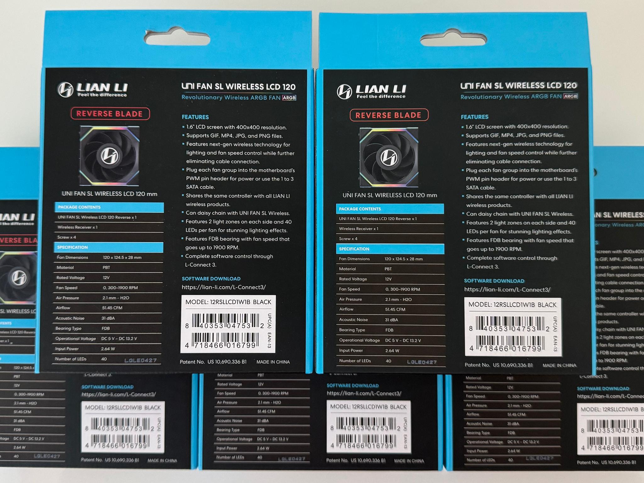 5x Lian Li UNI Fan SL LCD Wireless (Reverse Blade) 120mm ARGB Fan 1.6" LCD Black (12RSLLCD1W1B)