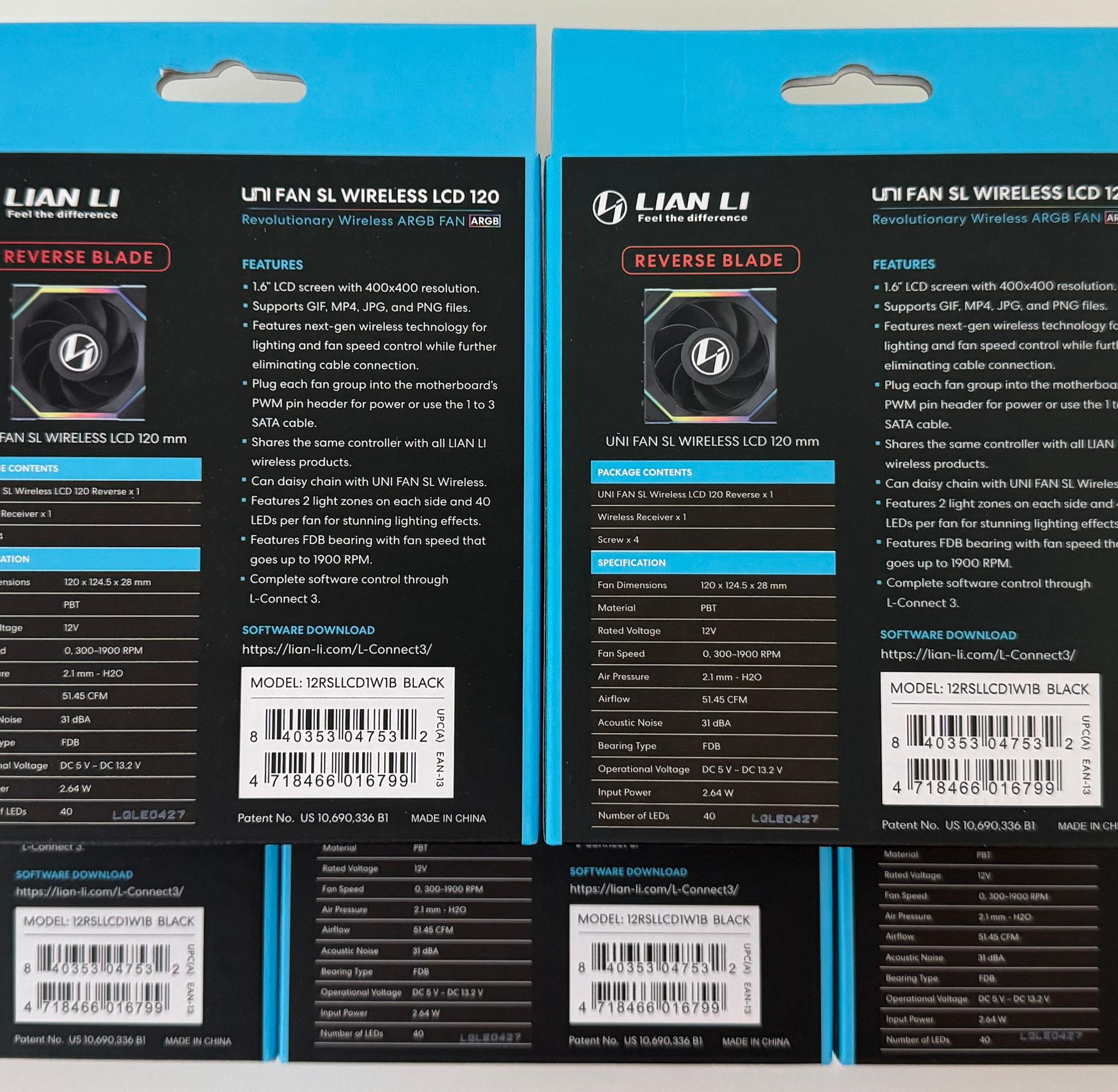 5x Lian Li UNI Fan SL LCD Wireless (Reverse Blade) 120mm ARGB Fan 1.6" LCD Black (12RSLLCD1W1B)