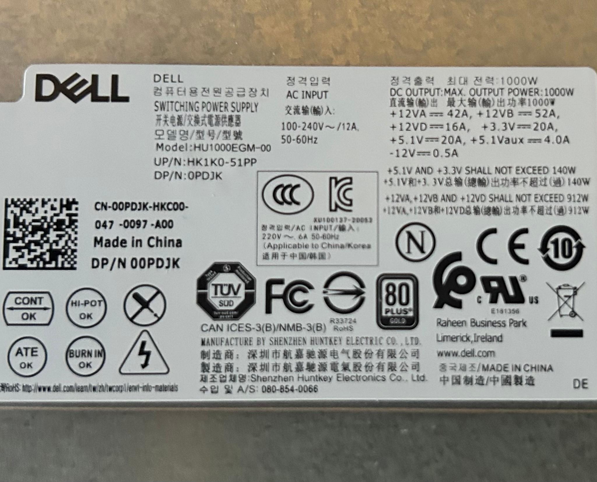 Dell Alienware Aurora 1000W PSU Power Supply (0PDJK) + Braided Cables – Fits R5-R12 & Precision