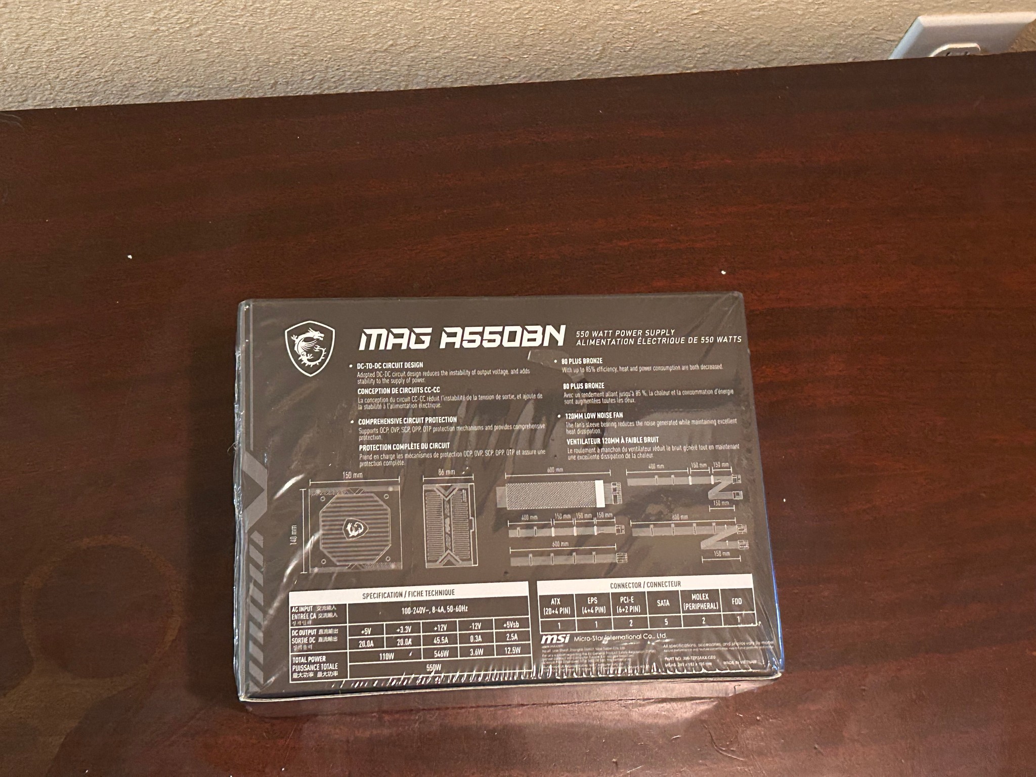 MSI MAG A550BN, Non-Modular Compact 550W Power Supply, 80+ Bronze