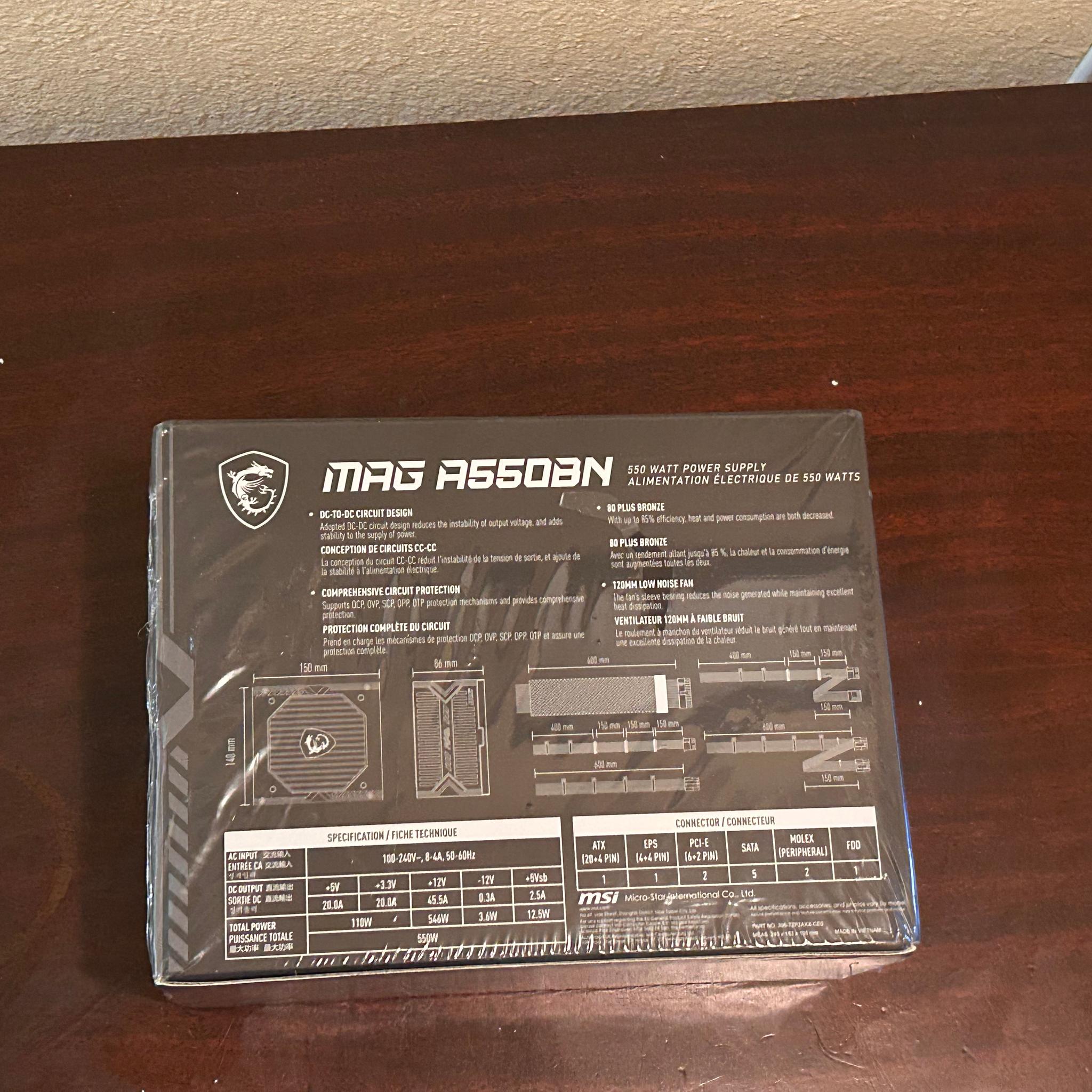 MSI MAG A550BN, Non-Modular Compact 550W Power Supply, 80+ Bronze