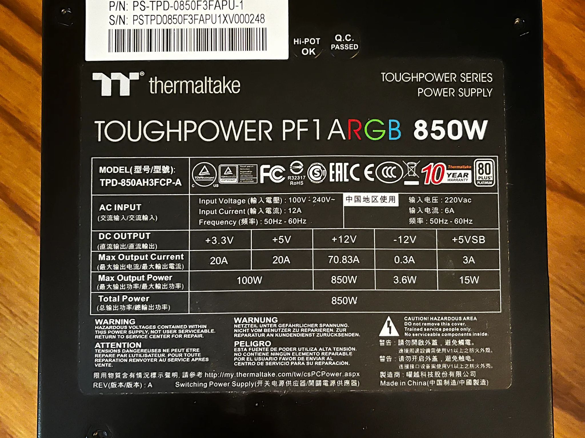 Thermaltake Toughpower PF1 ARGB 850W Platinum rated high-end PSU