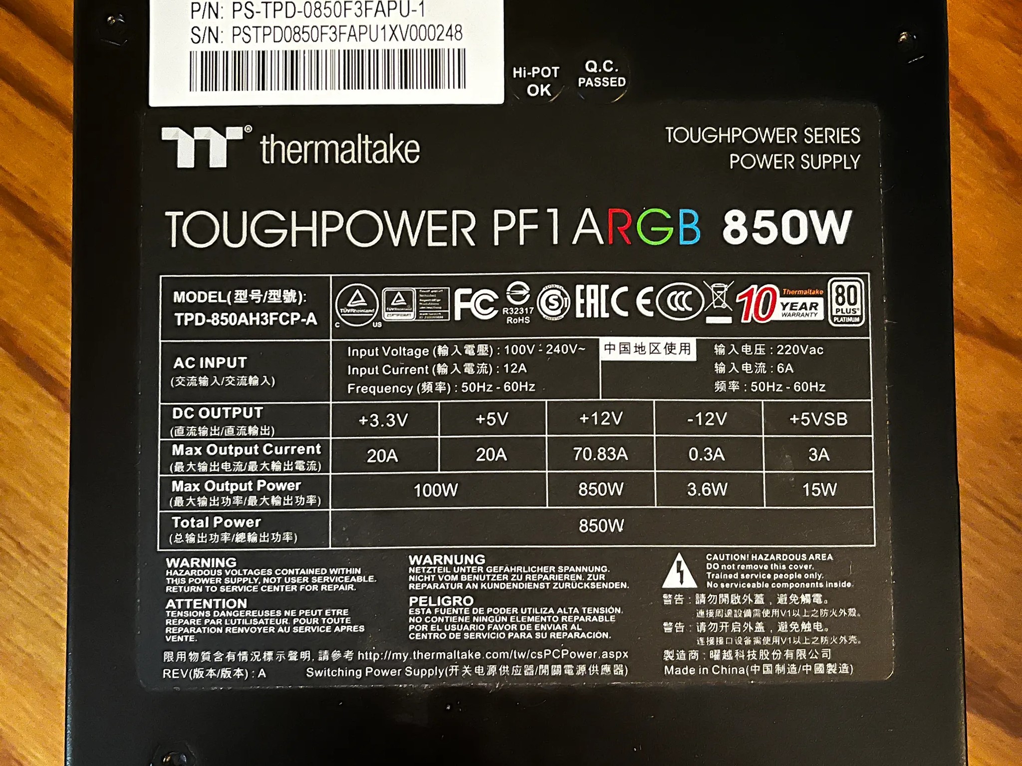 Thermaltake Toughpower PF1 ARGB 850W Platinum rated high-end PSU