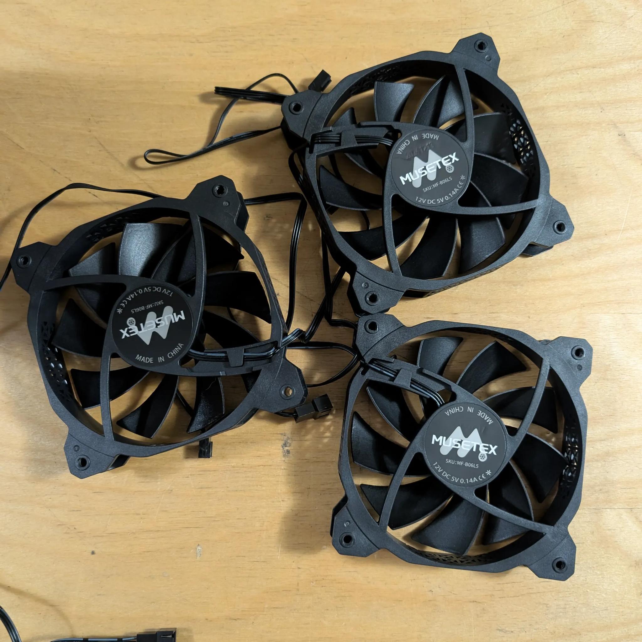 3x Musetex Black 120mm case fans