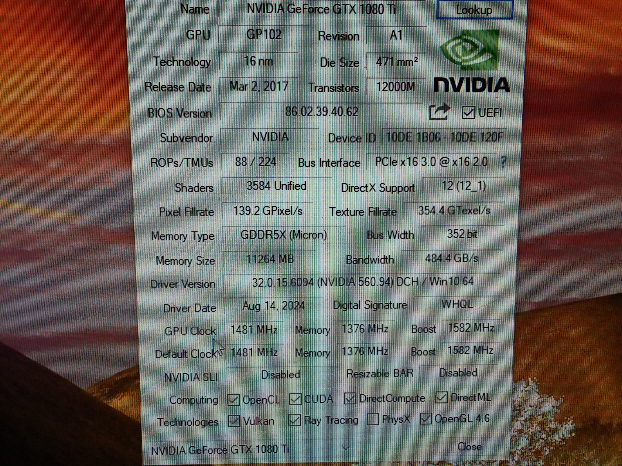 Nvidia GeForce GTX-1080ti 11GB Founders Edition In Excellent Condition
