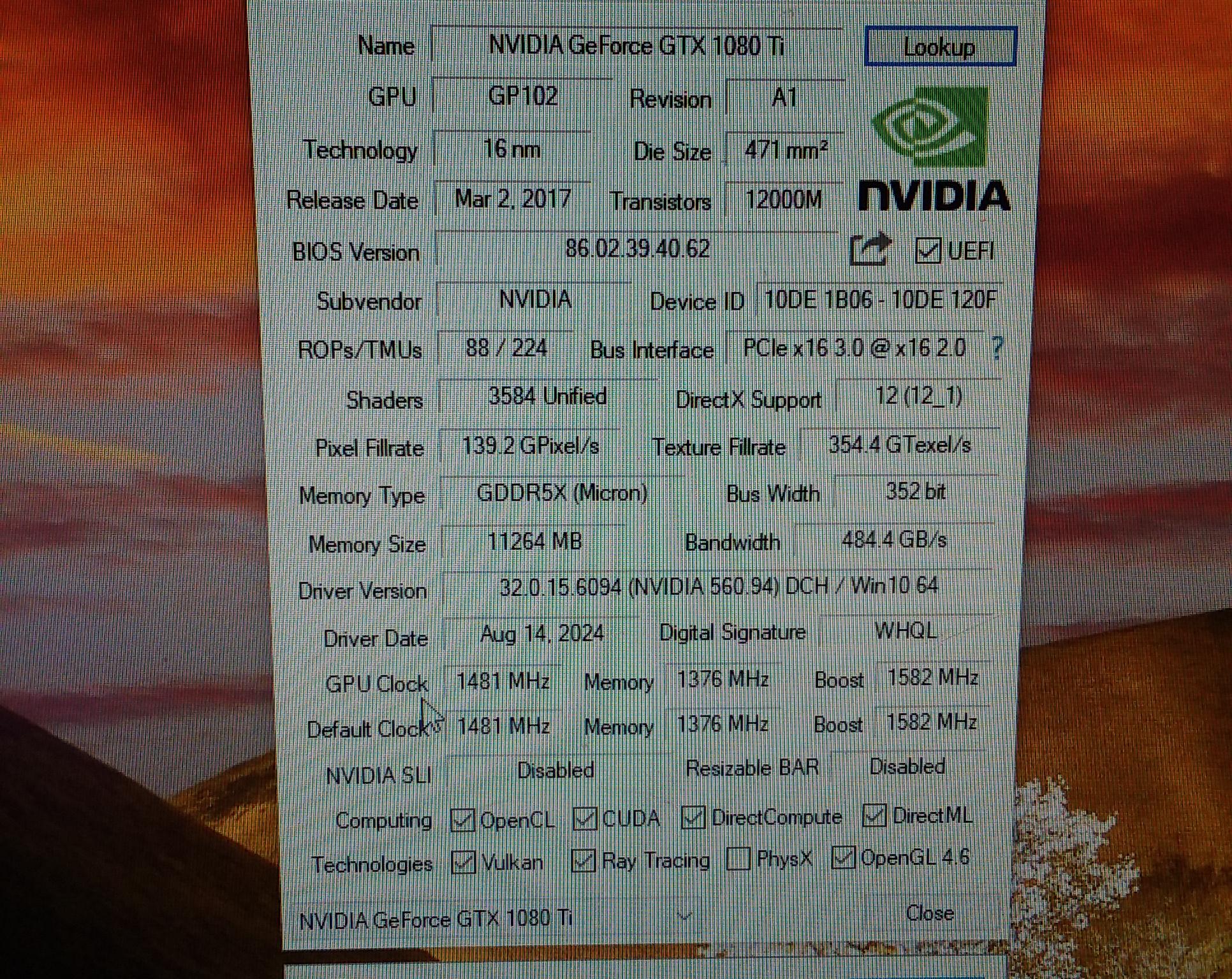 Nvidia GeForce GTX-1080ti 11GB Founders Edition In Excellent Condition