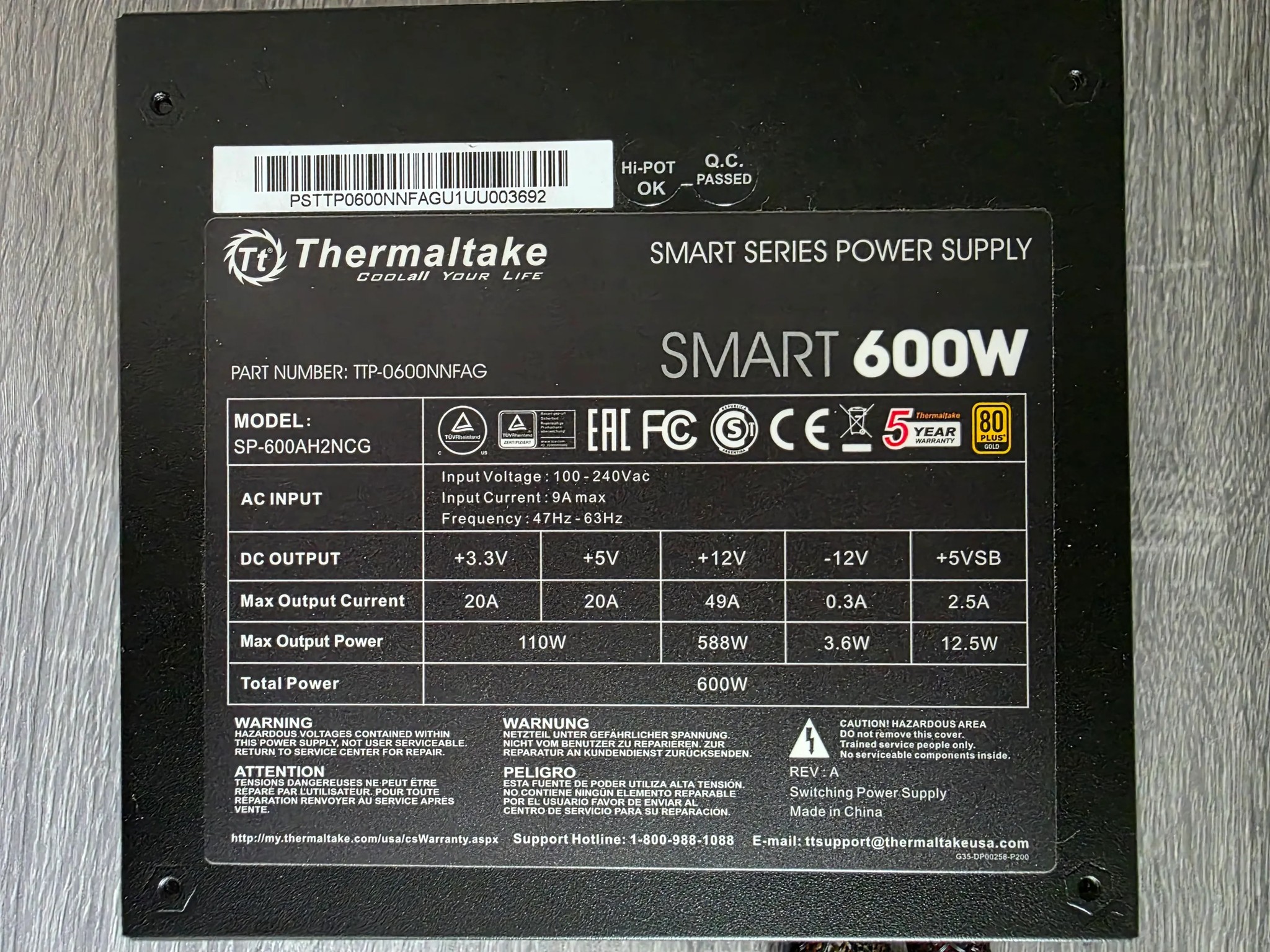 Thermaltake Toughpower GX2 80+ Gold 600W