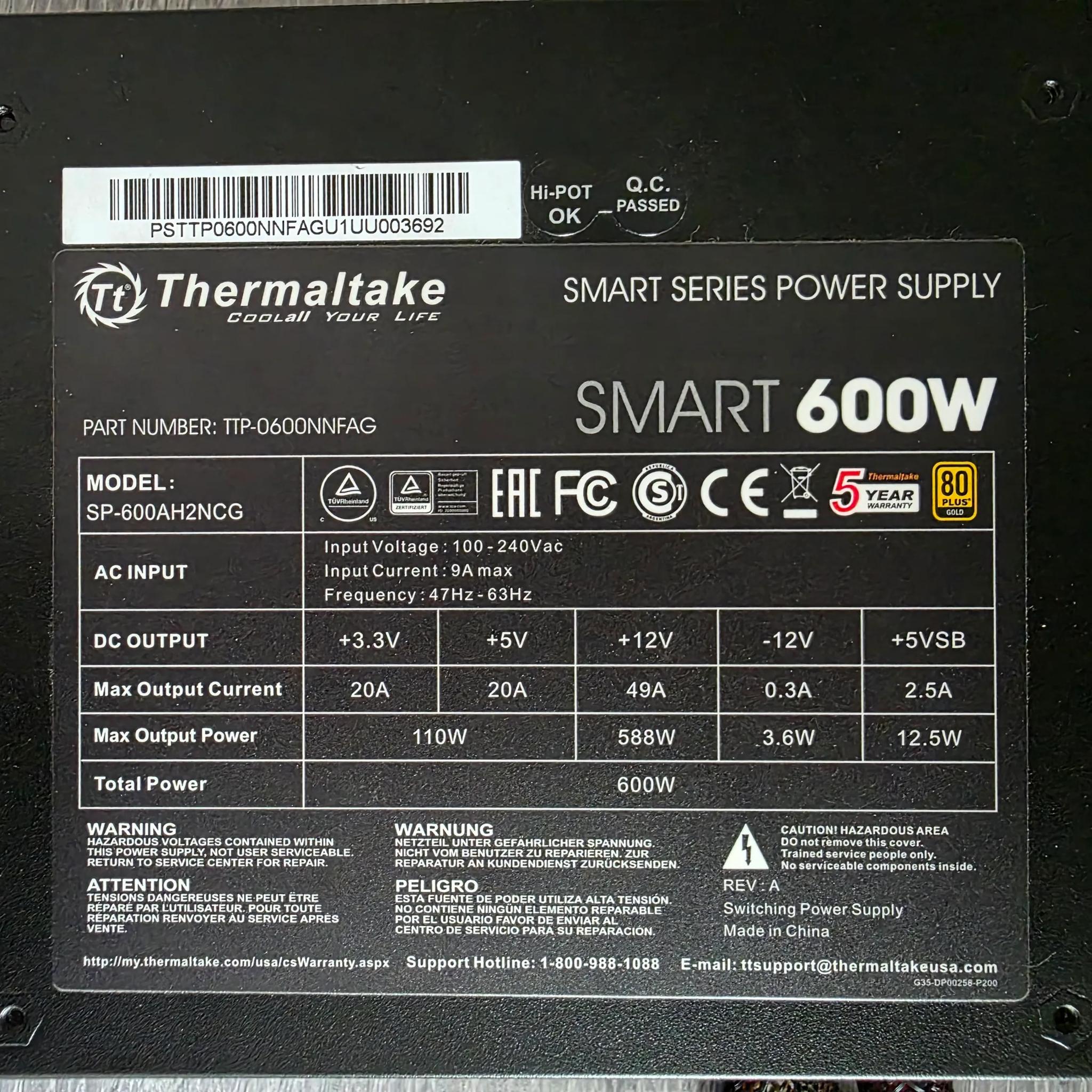 Thermaltake Toughpower GX2 80+ Gold 600W