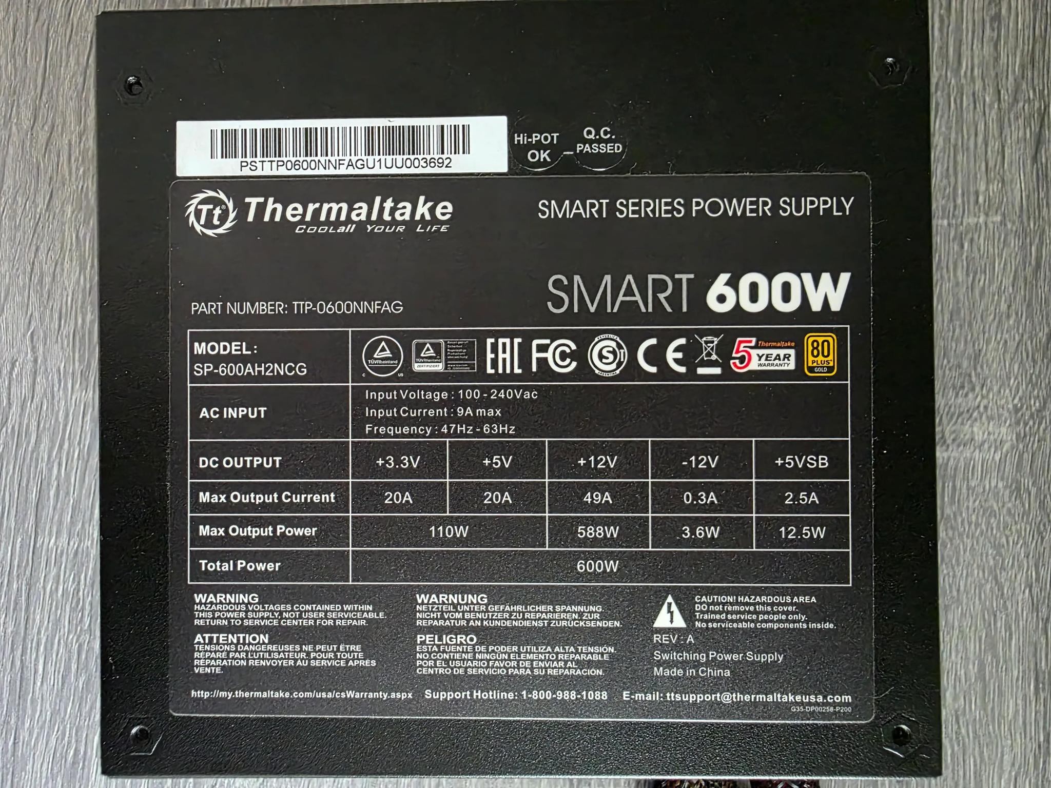Thermaltake Toughpower GX2 80+ Gold 600W