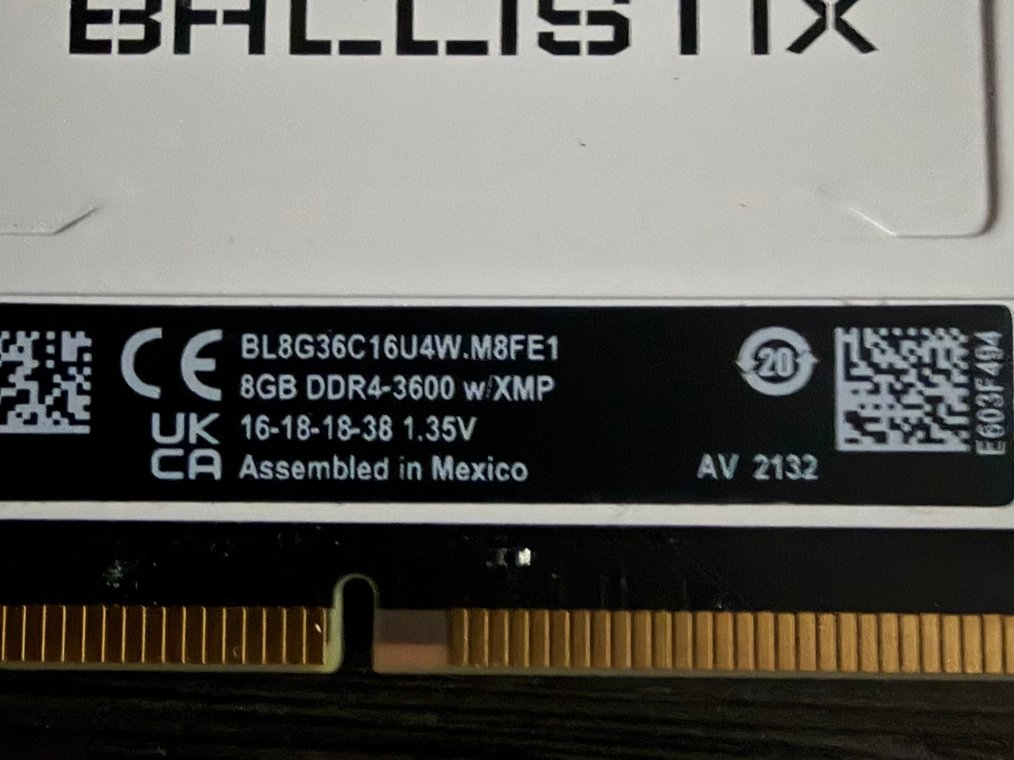 Crucial Ballistix  3600 MHz, DDR4, Memory Kit, 16GB (8GB x2)