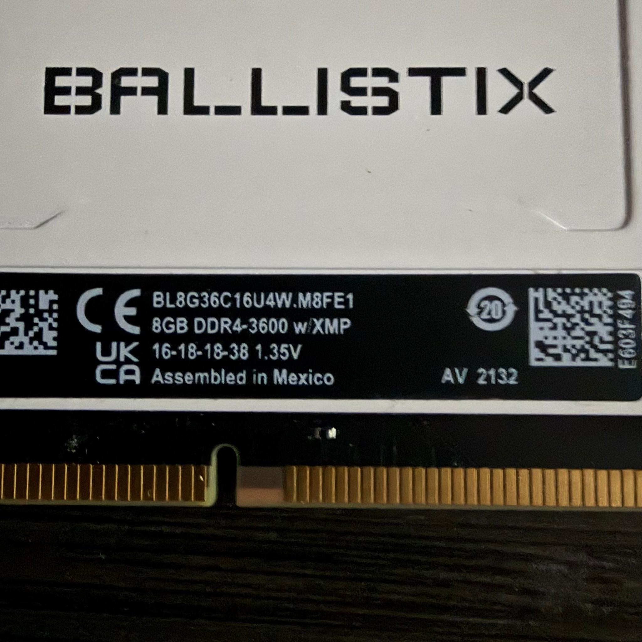 Crucial Ballistix  3600 MHz, DDR4, Memory Kit, 16GB (8GB x2)