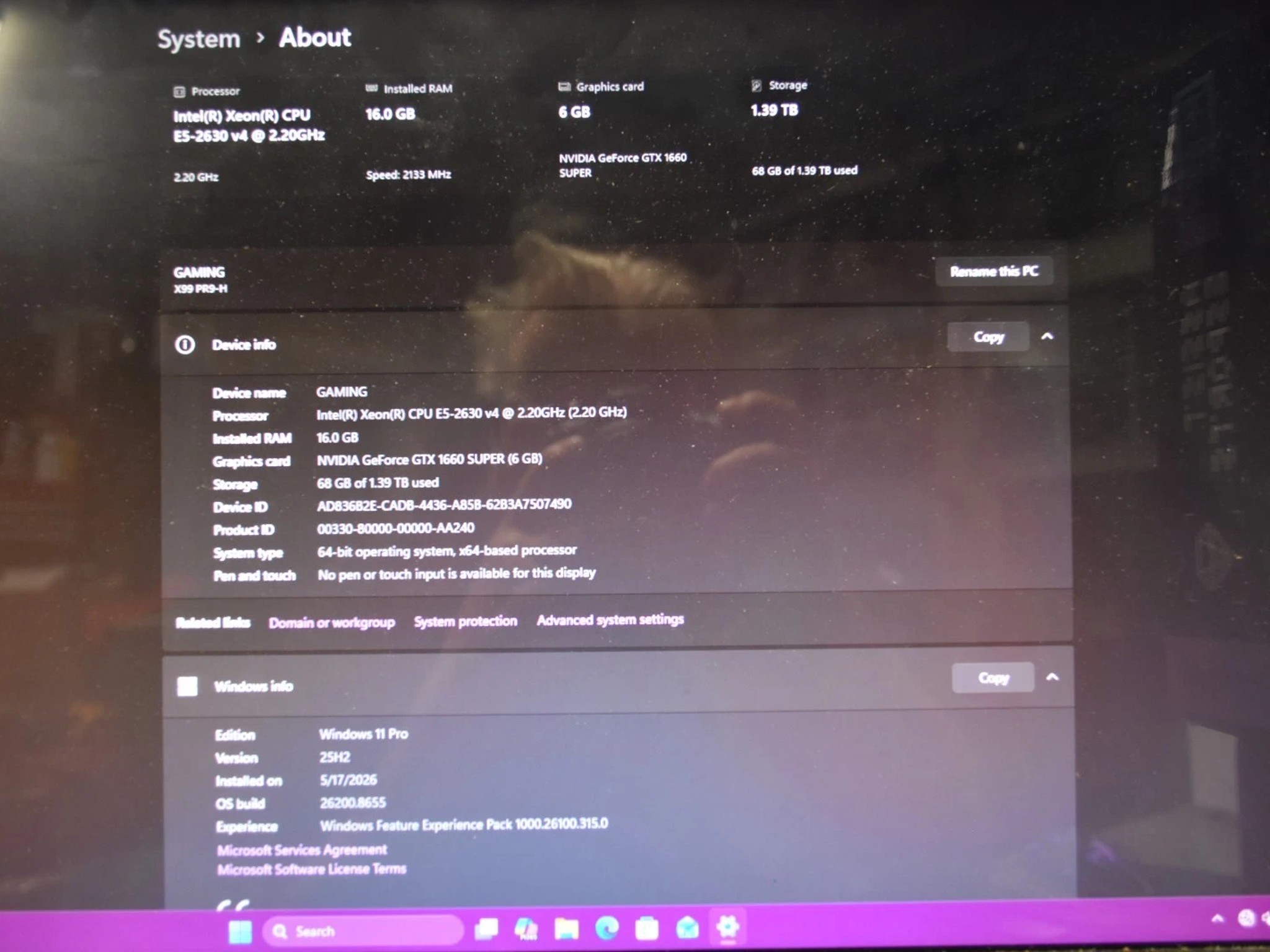 Intel XEON 2623 3.20 GHz 4 CORES+8threads RAM 16GB GPU 1660 super 1 TBSSD 500 HHD+ Extras