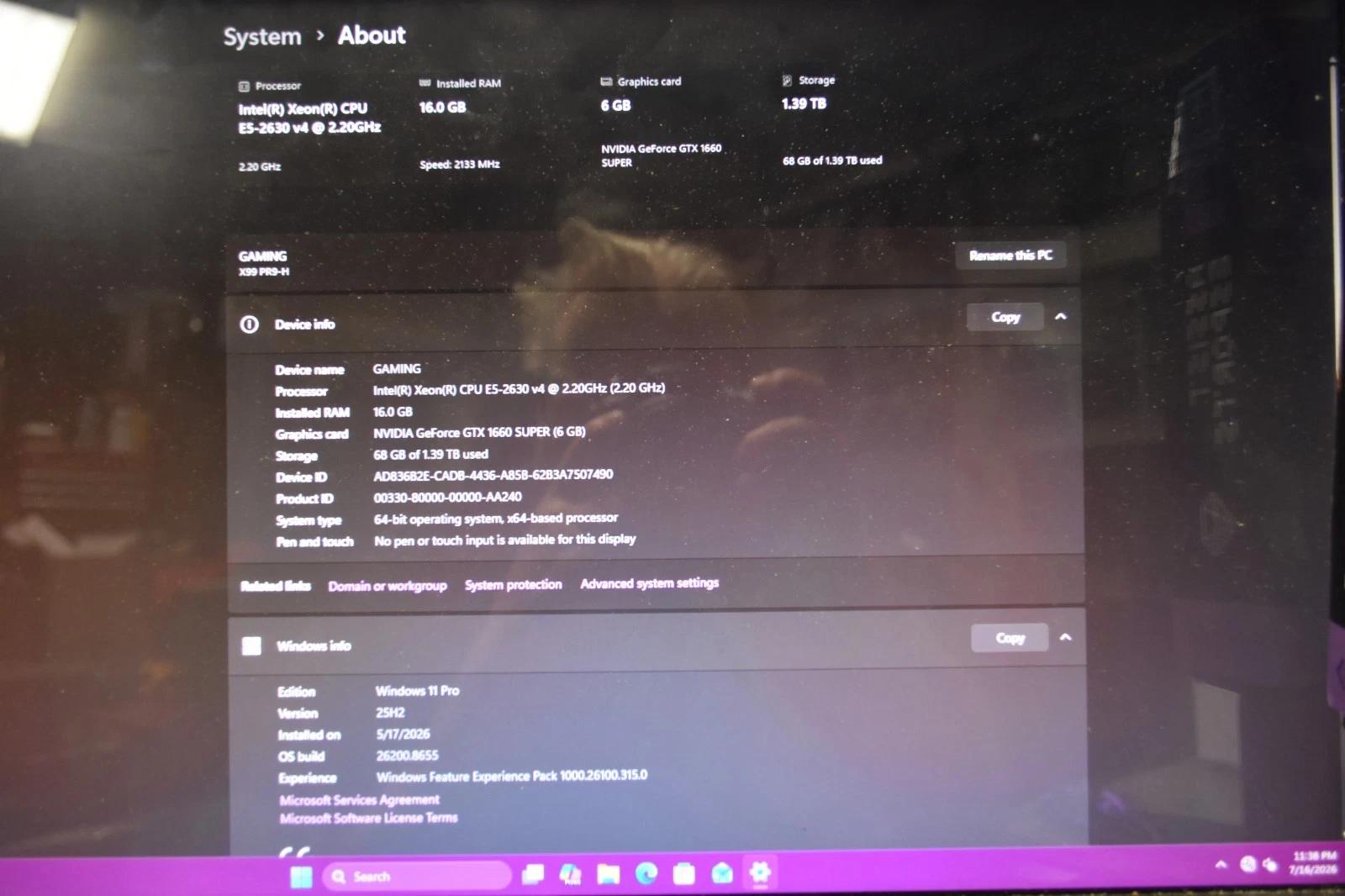 GAMING PC Intel XEON 2623 3.20 GHz 4 CORES+8threads RAM 16GB GPU 1660 super 1 TBSSD 500 HHD+ Extras