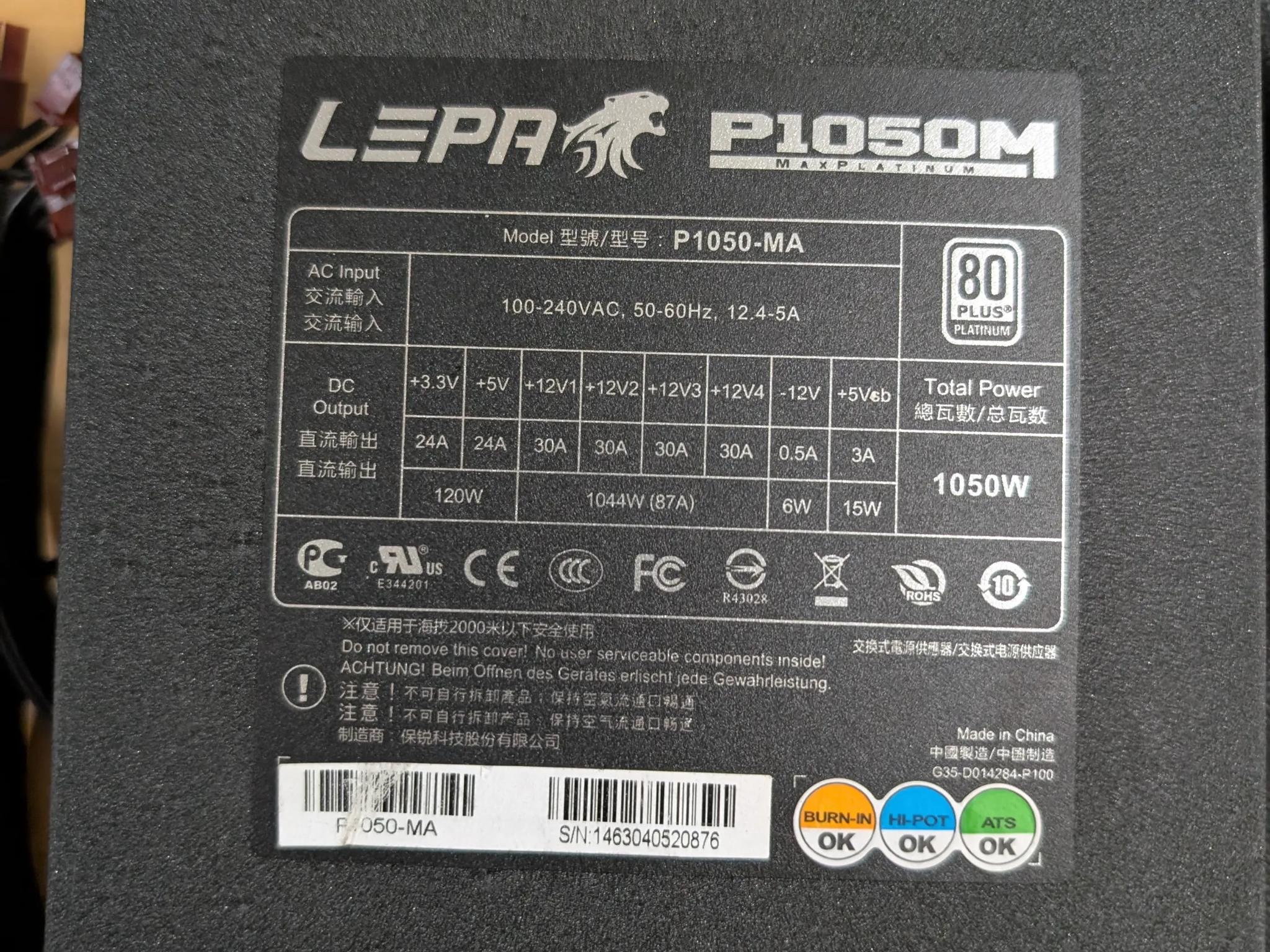 LEPA P1050M modular 80 plus platinum