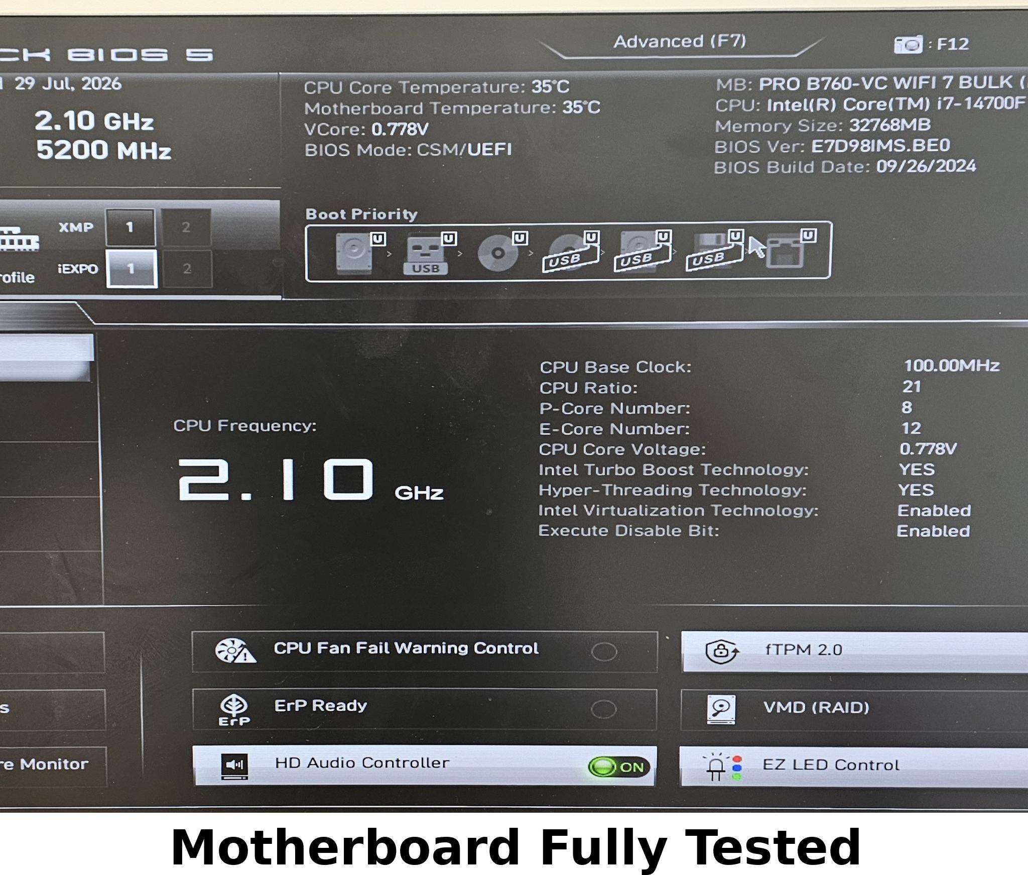 MSI B760 PRO SERIES PRO B760-VC WIFI 7 BULK LGA1700 DDR5 ATX Motherboard