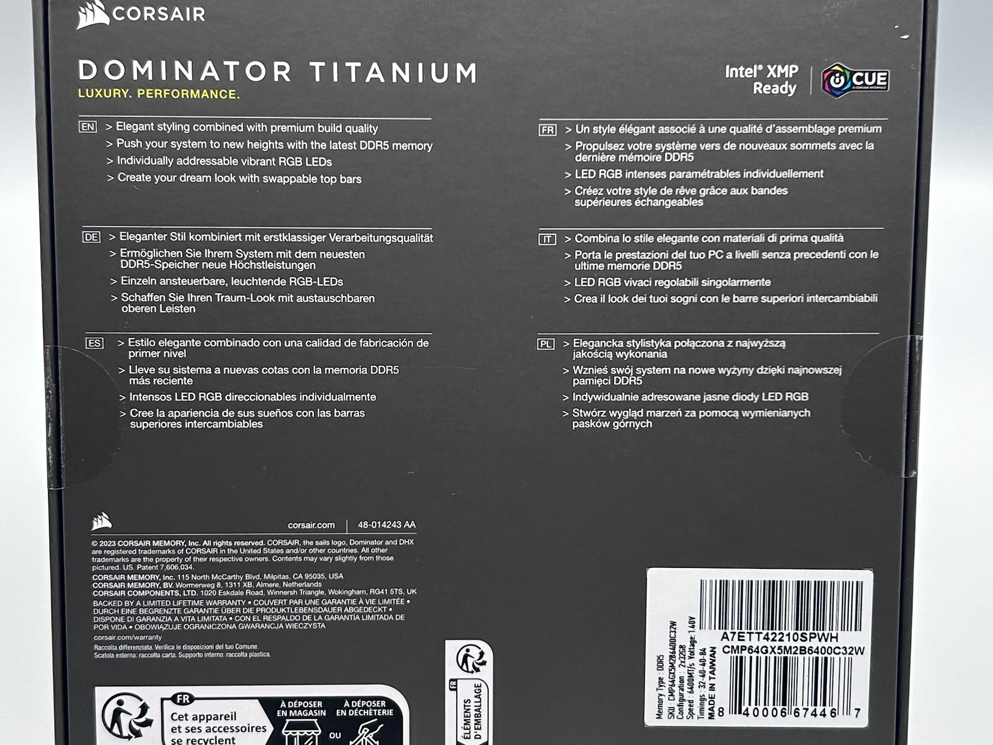 Corsair Dominator Platinum 6400 White DDR5