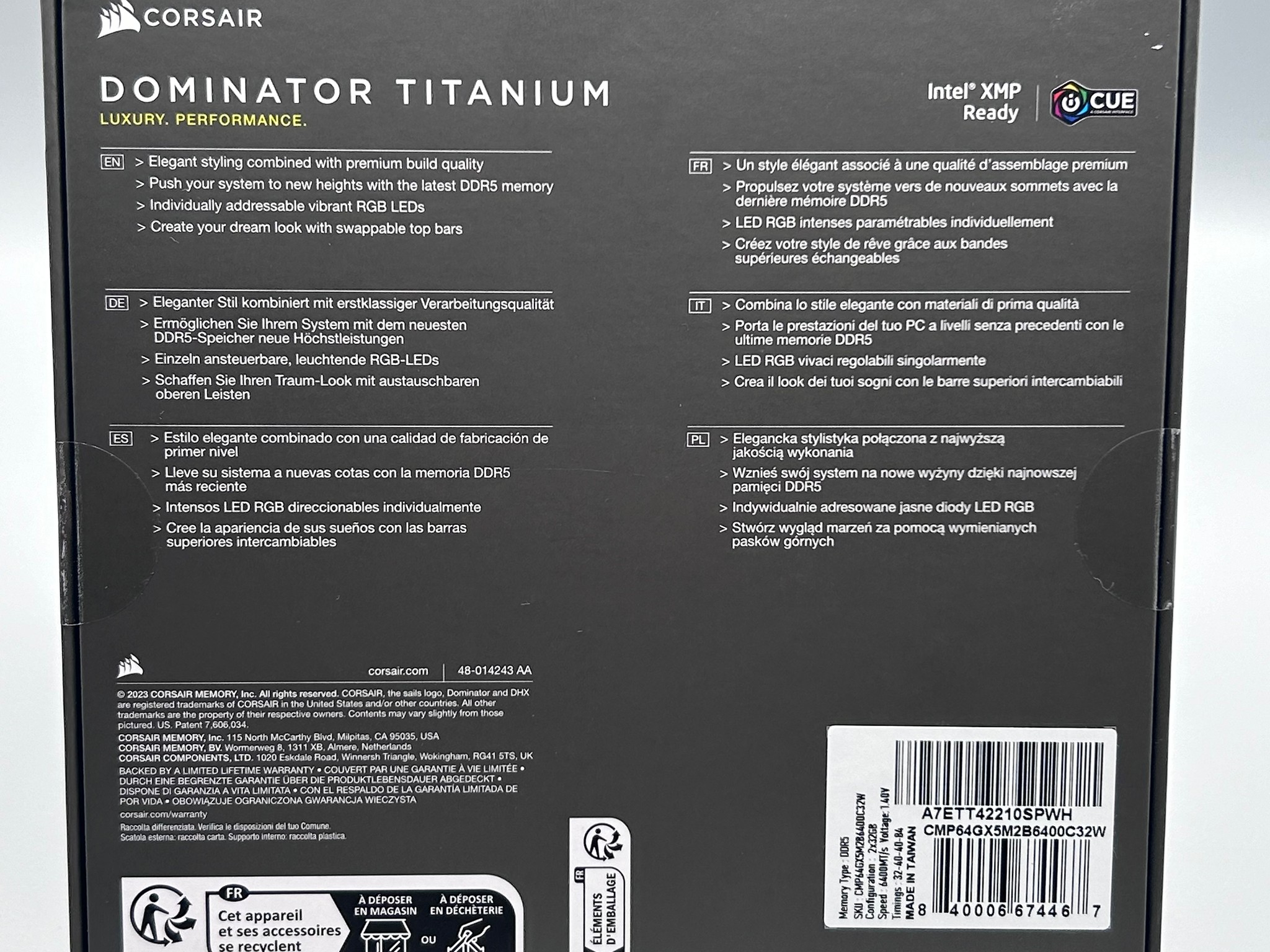 Corsair Dominator Platinum 6400 White DDR5