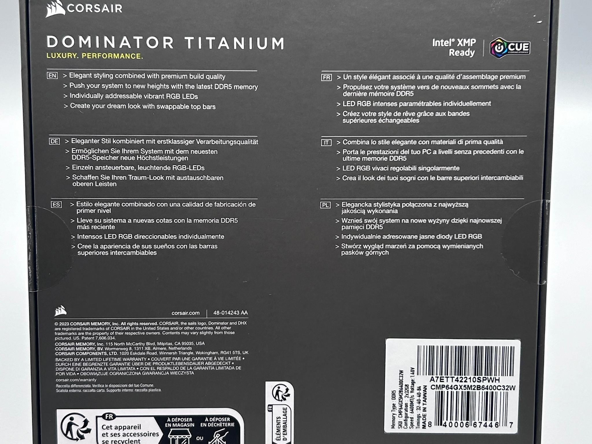 Corsair Dominator Platinum 6400 White DDR5