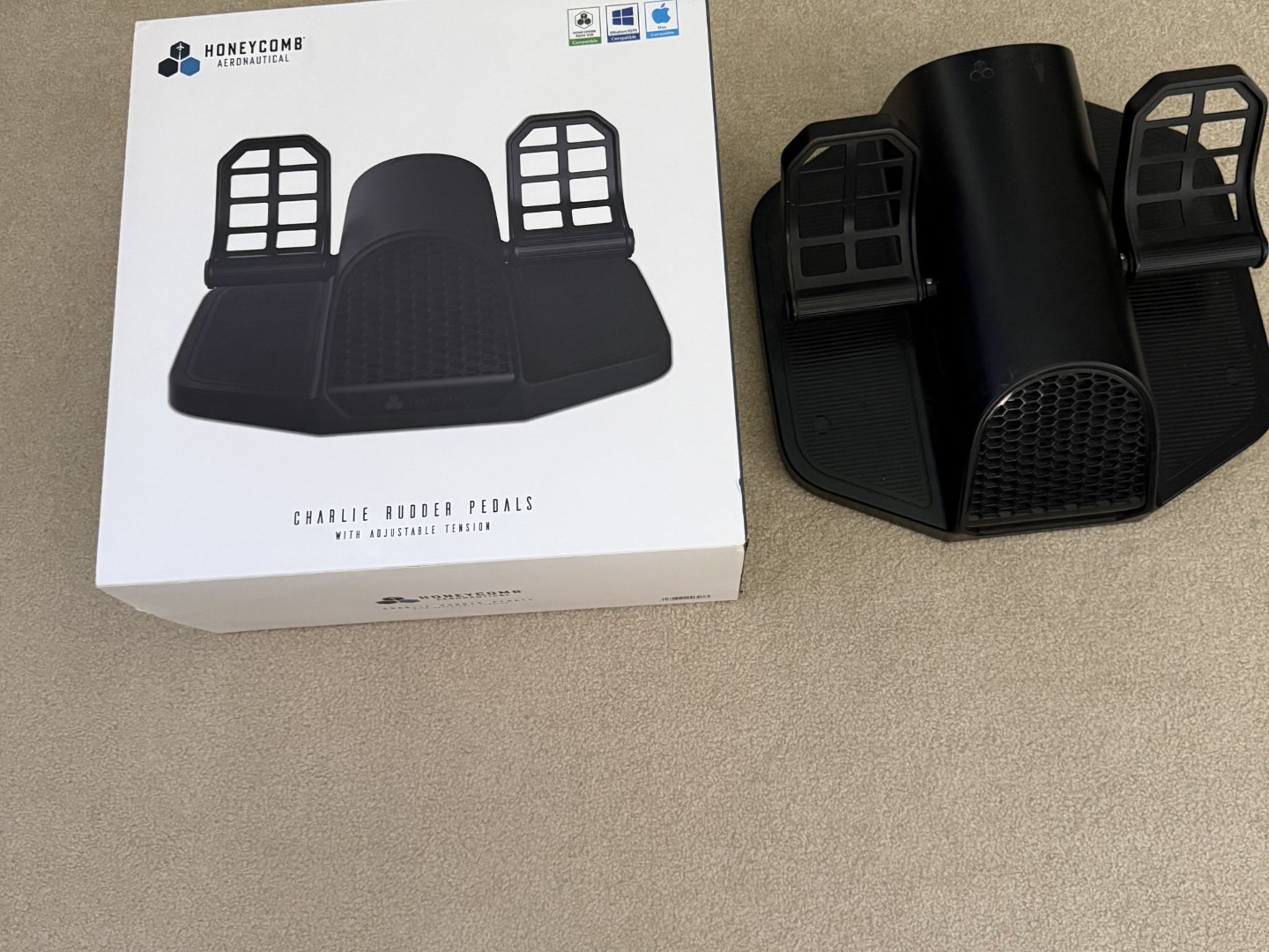 Excellent Condition Honeycomb Charlie Rudder Pedals with Original Box, Manual, and Dust Cover