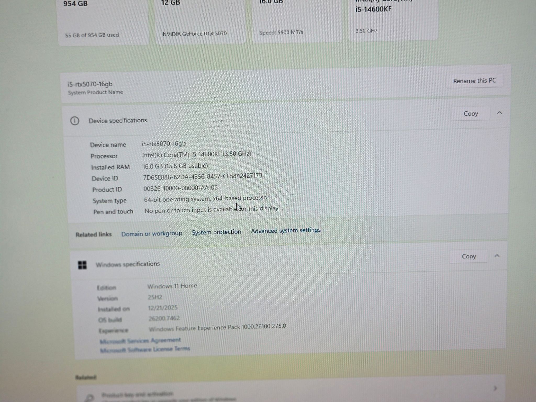 I5 14th Gen CPU pny rtx 5070 12GB oc triple fan 16gb team force delta rgb 6000mhz 2 tb ssd