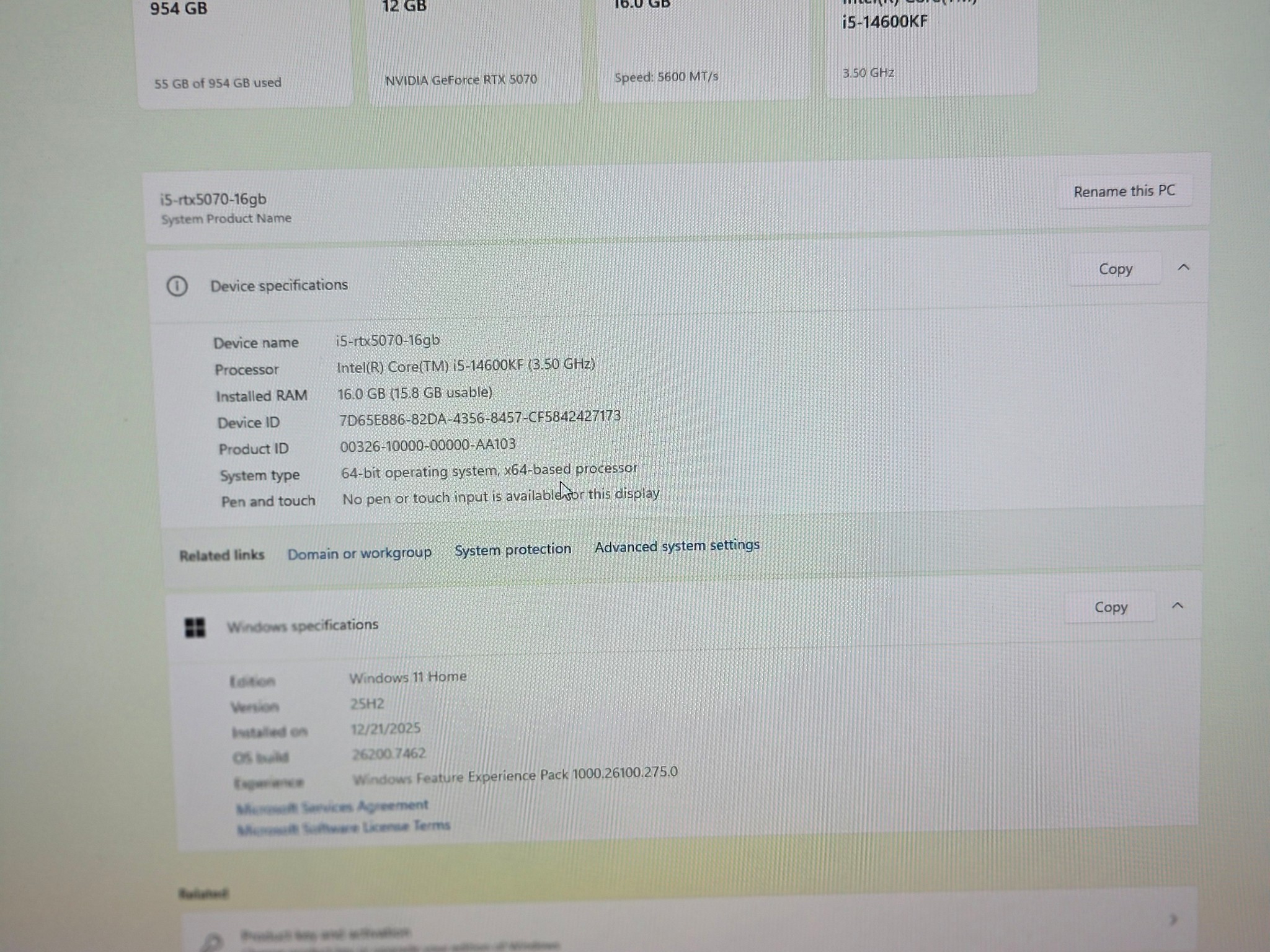 I5 14th Gen CPU pny rtx 5070 12GB oc triple fan 16gb team force delta rgb 6000mhz 2 tb ssd