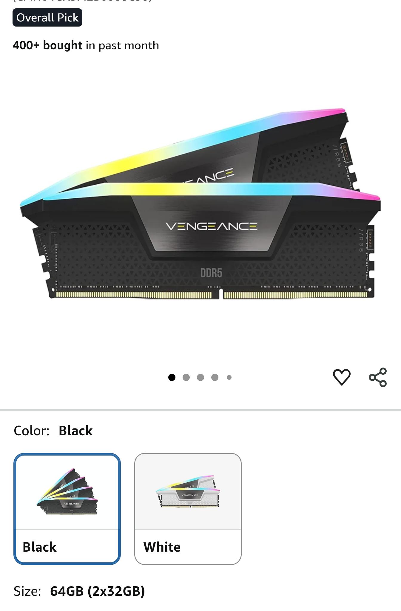CORSAIR VENGEANCE RGB DDR5 RAM 64GB (2x32GB) 6000MHz