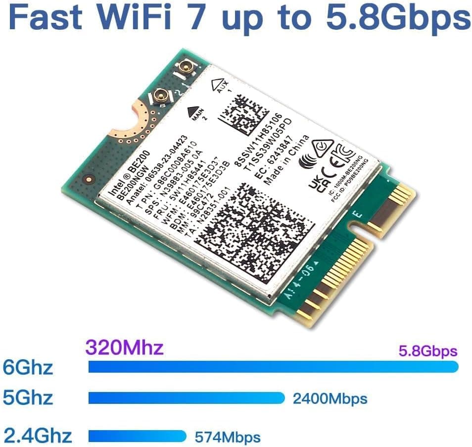 Wi-Fi 7 BE200 Bluetooth 5.4 Wifi Card BE200NGW 2.4/ 5/ 6 GHz 5.8 Gbps for Windows 11 PC Laptop