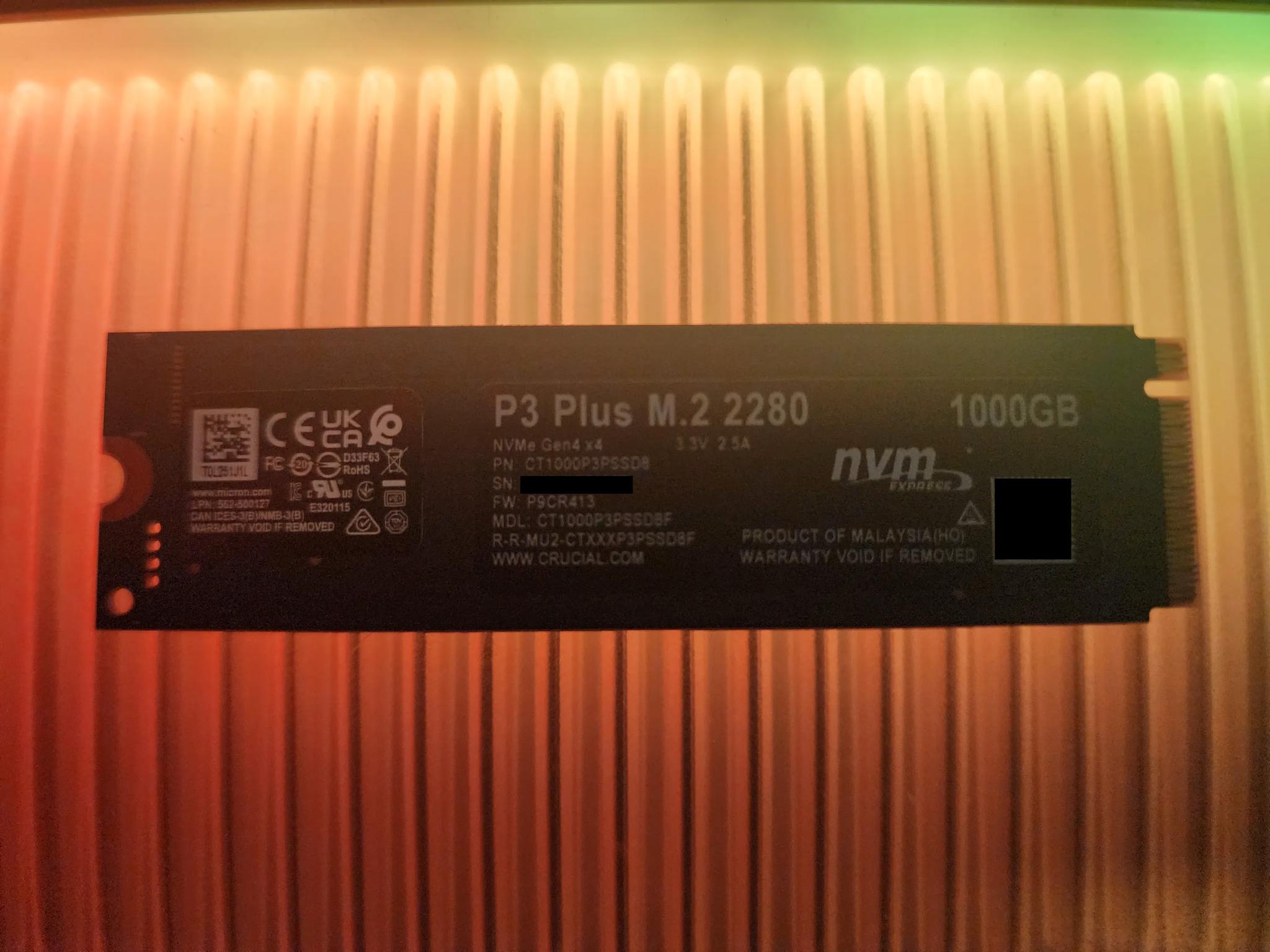 Crucial P3 1TB PCIe M.2 2280 SSD