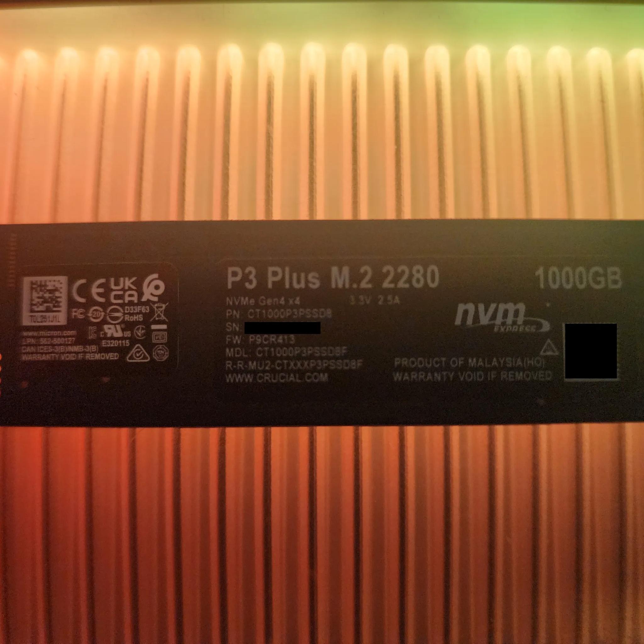 Crucial P3 1TB PCIe M.2 2280 SSD