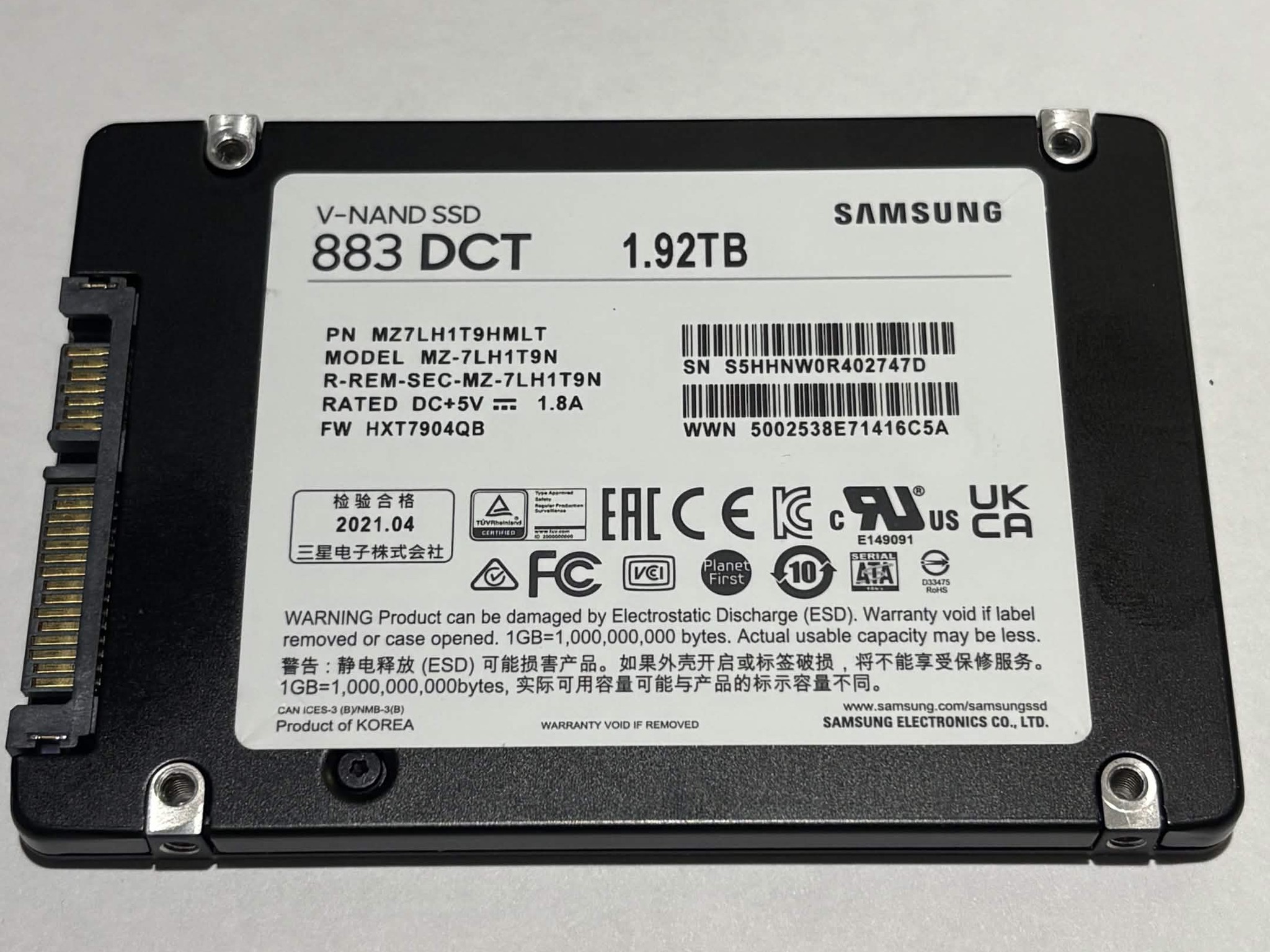 Samsung 883 DCT 1.92TB Enterprise SATA III 2.5" SSD | Tested Working