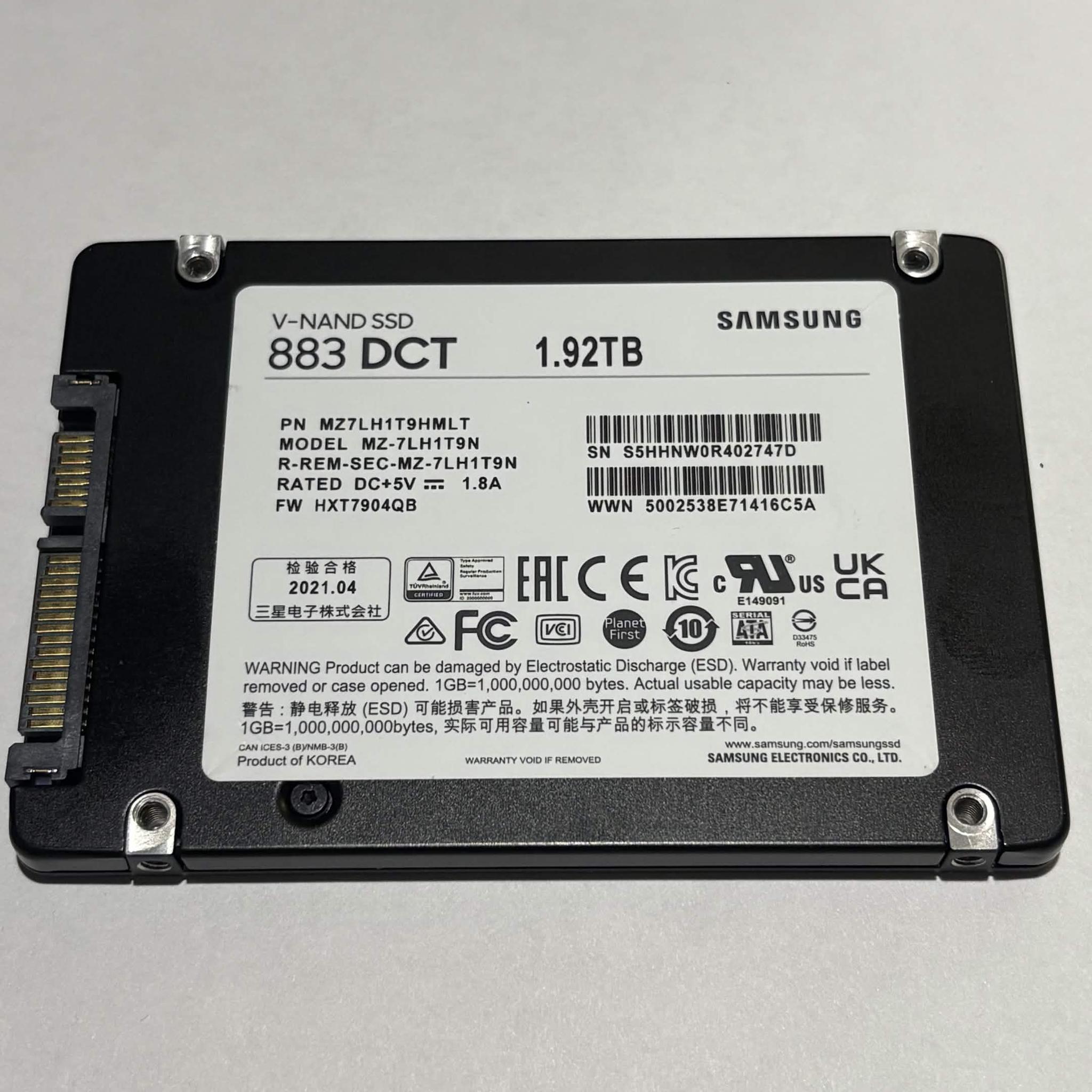 Samsung 883 DCT 1.92TB Enterprise SATA III 2.5" SSD | Tested Working