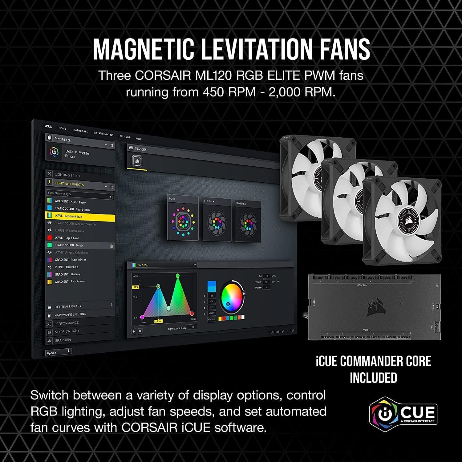 Corsair H150i Elite LCD AIO Liquid Cooler - LCD Screen - 360mm Black