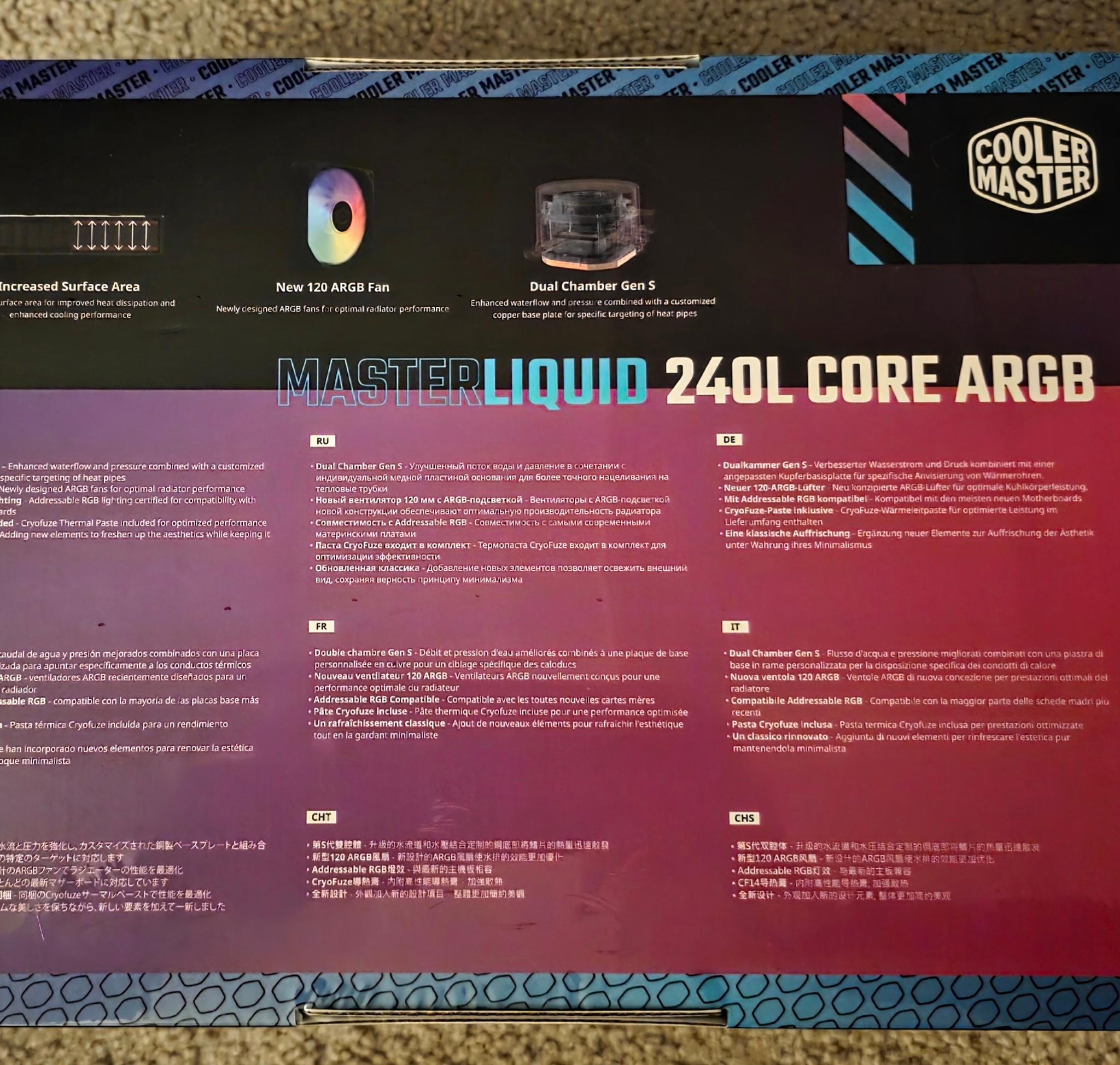 Cooler Master MasterLiquid 240L Core 240mm AIO ARGB Liquid CPU Cooler Black Brand New Sealed