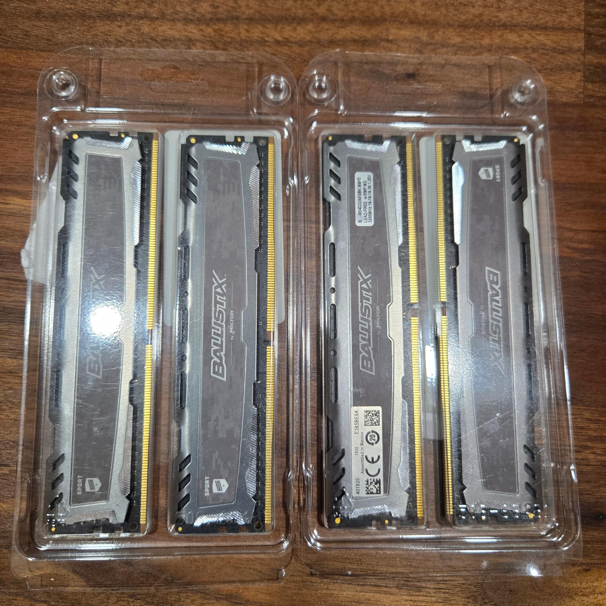 Crucial Ballistics 4x8gb 32gb single rank Cl16 3200mhz ddr4