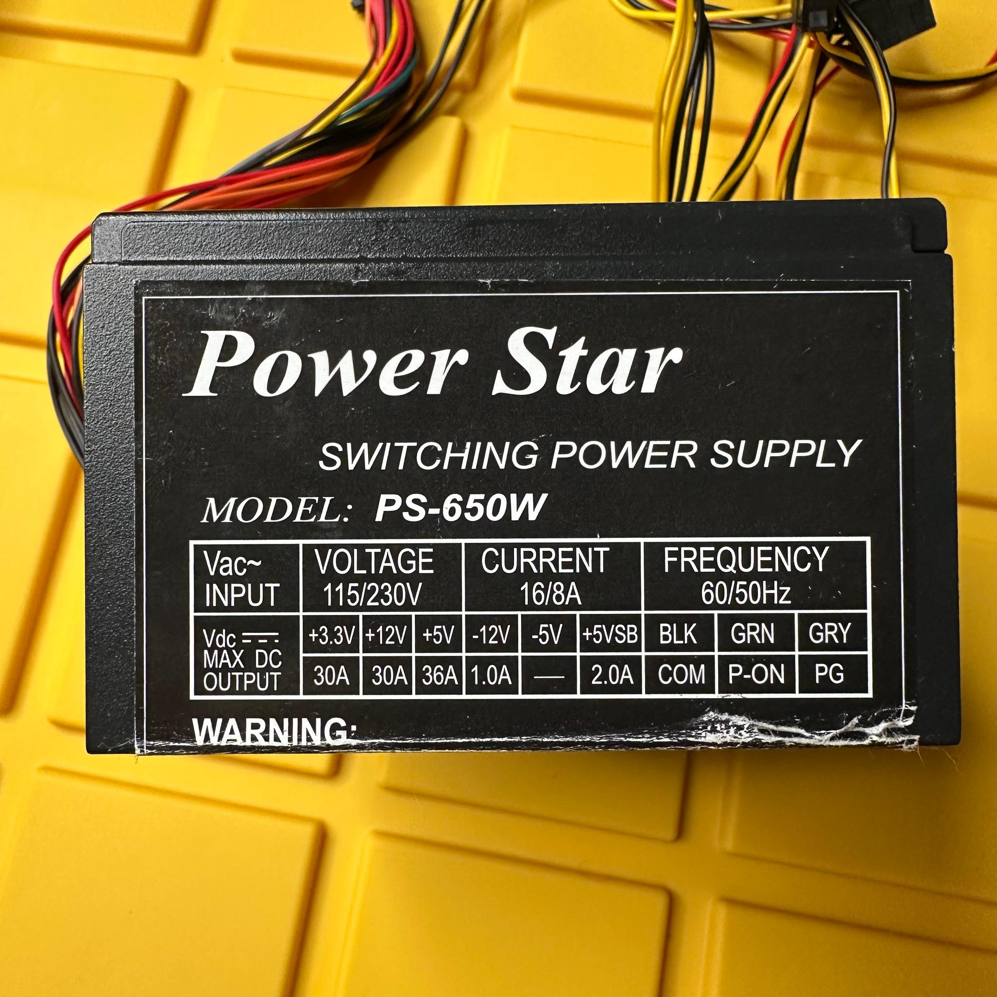 Power Star Black 650w-Max ATX Power Supply Dual Fan, 20+4pin, SATA & PCIe
