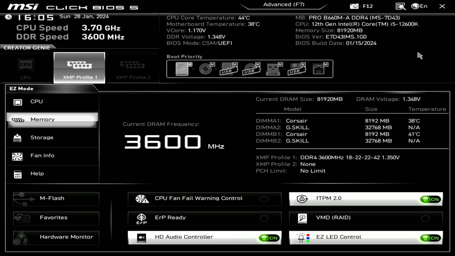 MSI B660M-A Pro DDR4 Intel LGA 1700 ATX Motherboard