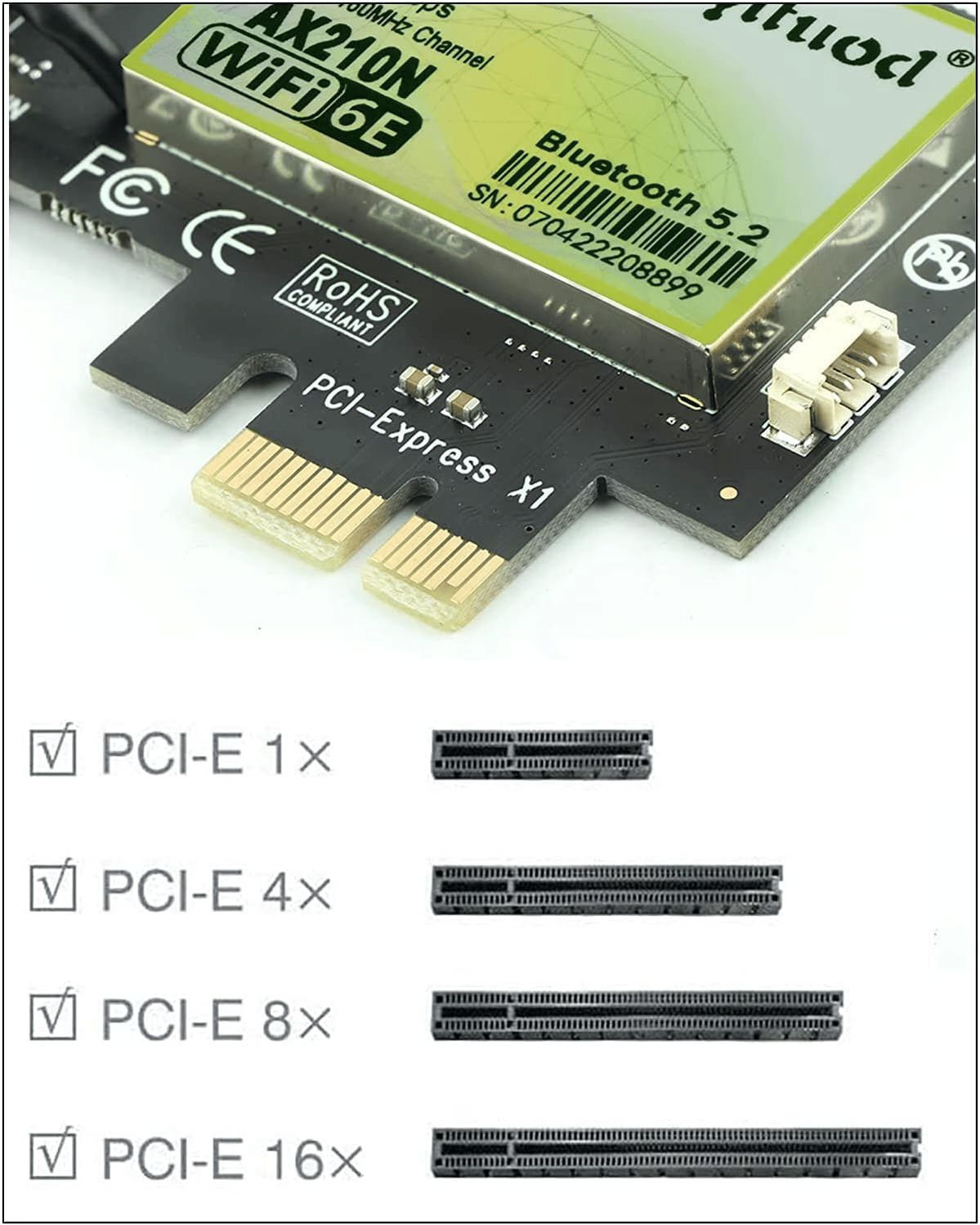 WiFi 6E AX210 Bluetooth5.2 PCIe WiFi Card