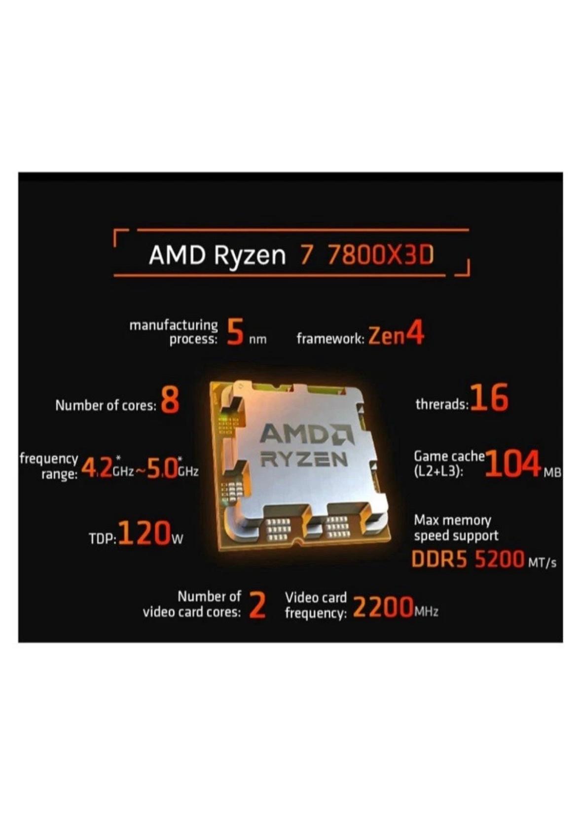 AMD Ryzen 7 7800X3D 8-Cores 4.2GHz Socket AM5 Gaming CPU Processor