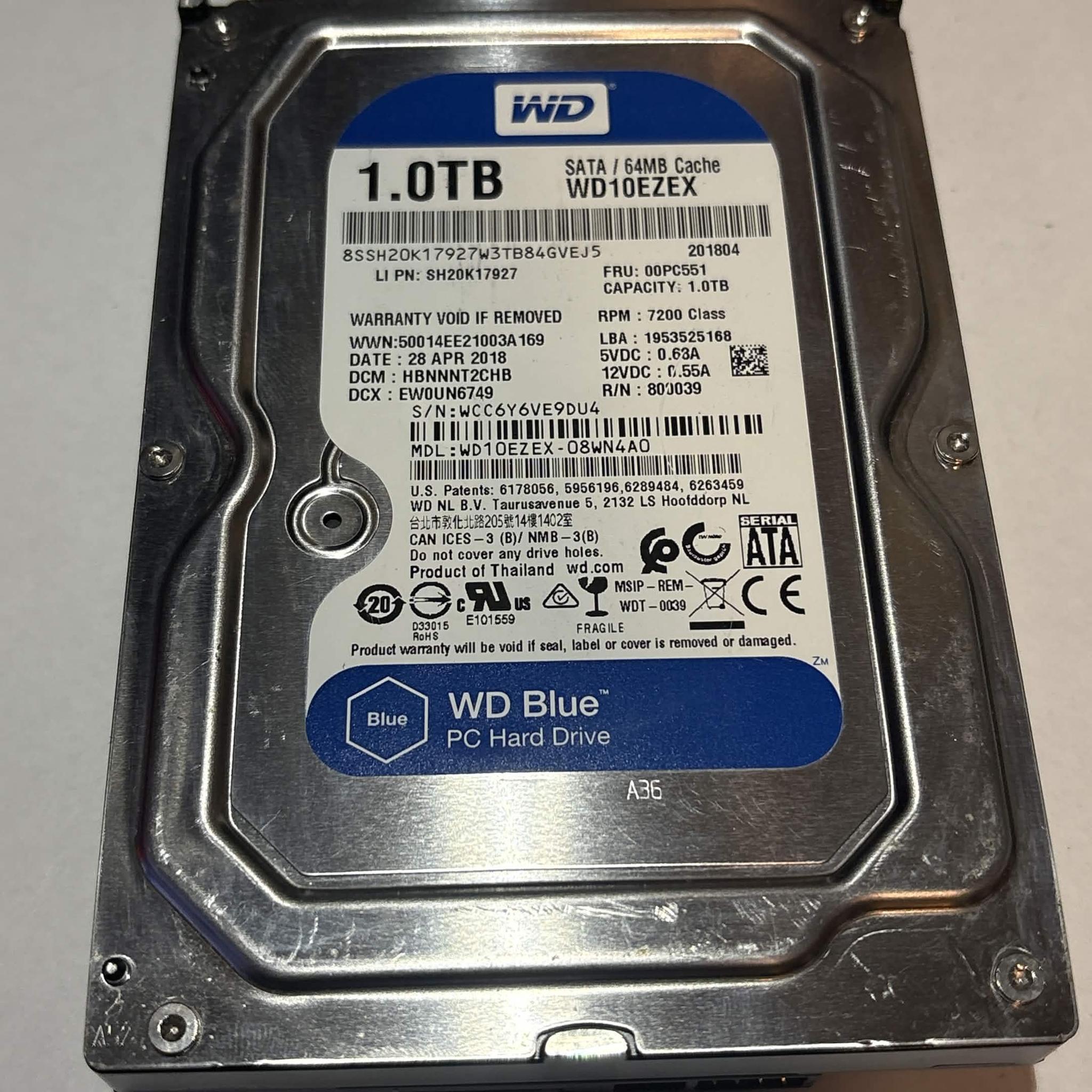 WD Blue 1TB 7200RPM SATA Hard Drive | Tested & Healthy