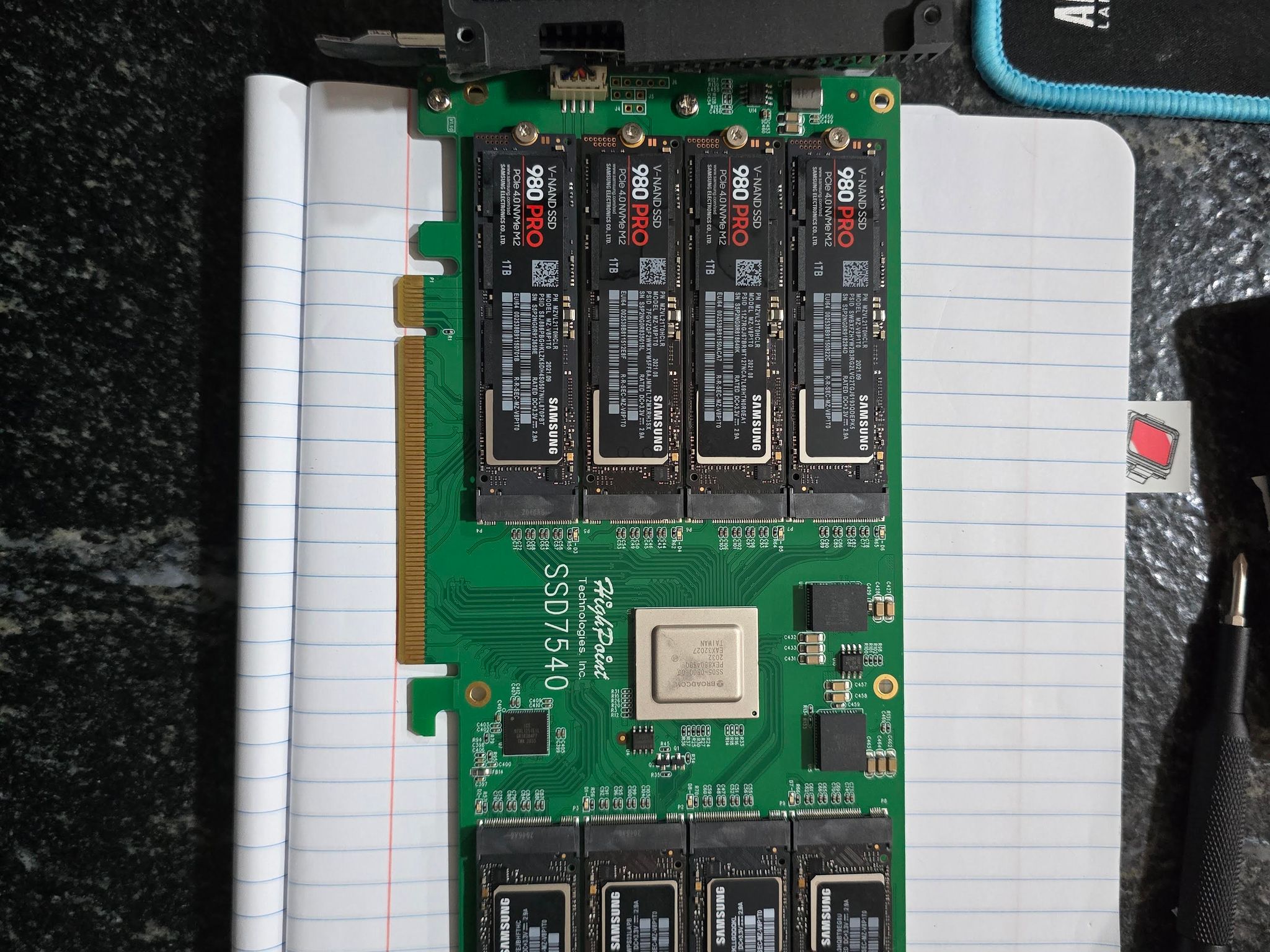 HighPoint SSD7540 NVMe RAID Card + 8TB — 8× Samsung 980 PRO 1TB SSDs
